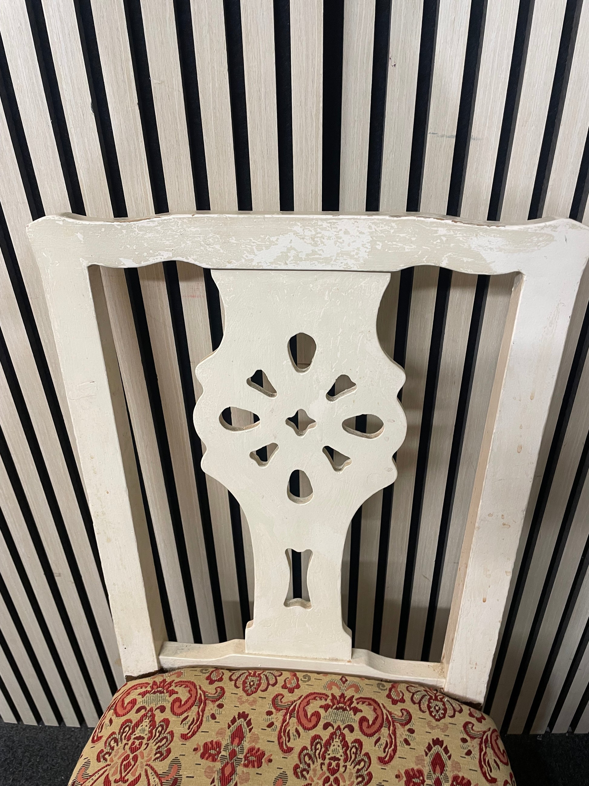 Solid pine cream painted kitchen chairs with fabric seat 2425