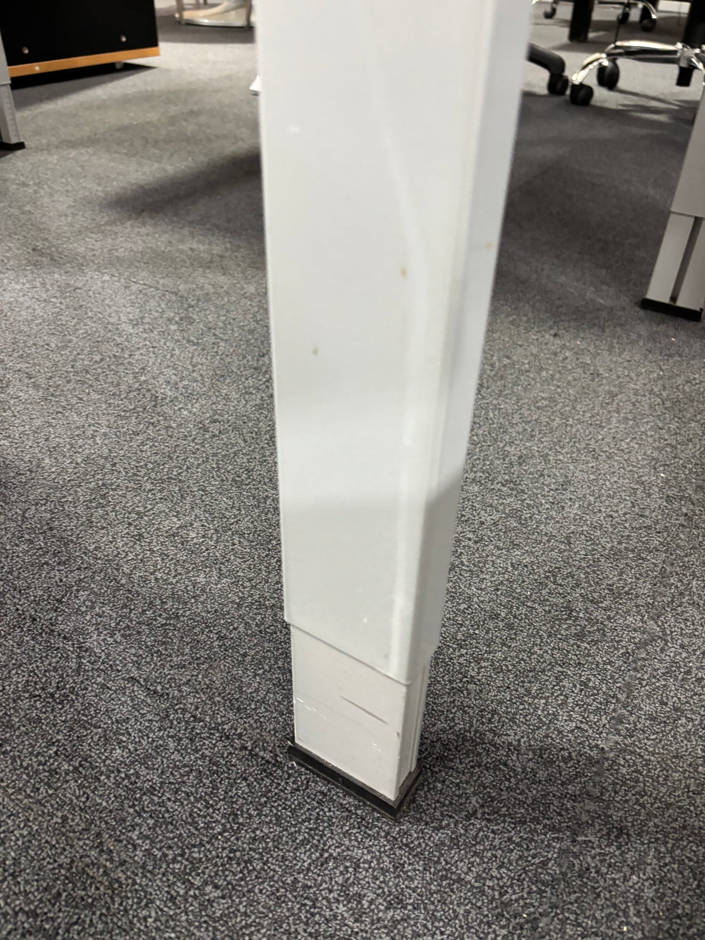 1600x800 white laminate scallop top straight desk with metal manual height adjustable frame