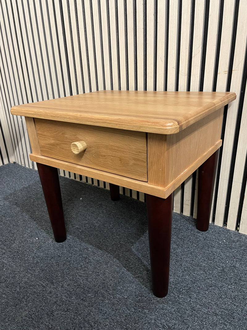 Solid oak low 1 drawer locker with dark wood stained legs 50Wx40Dx47H  44449