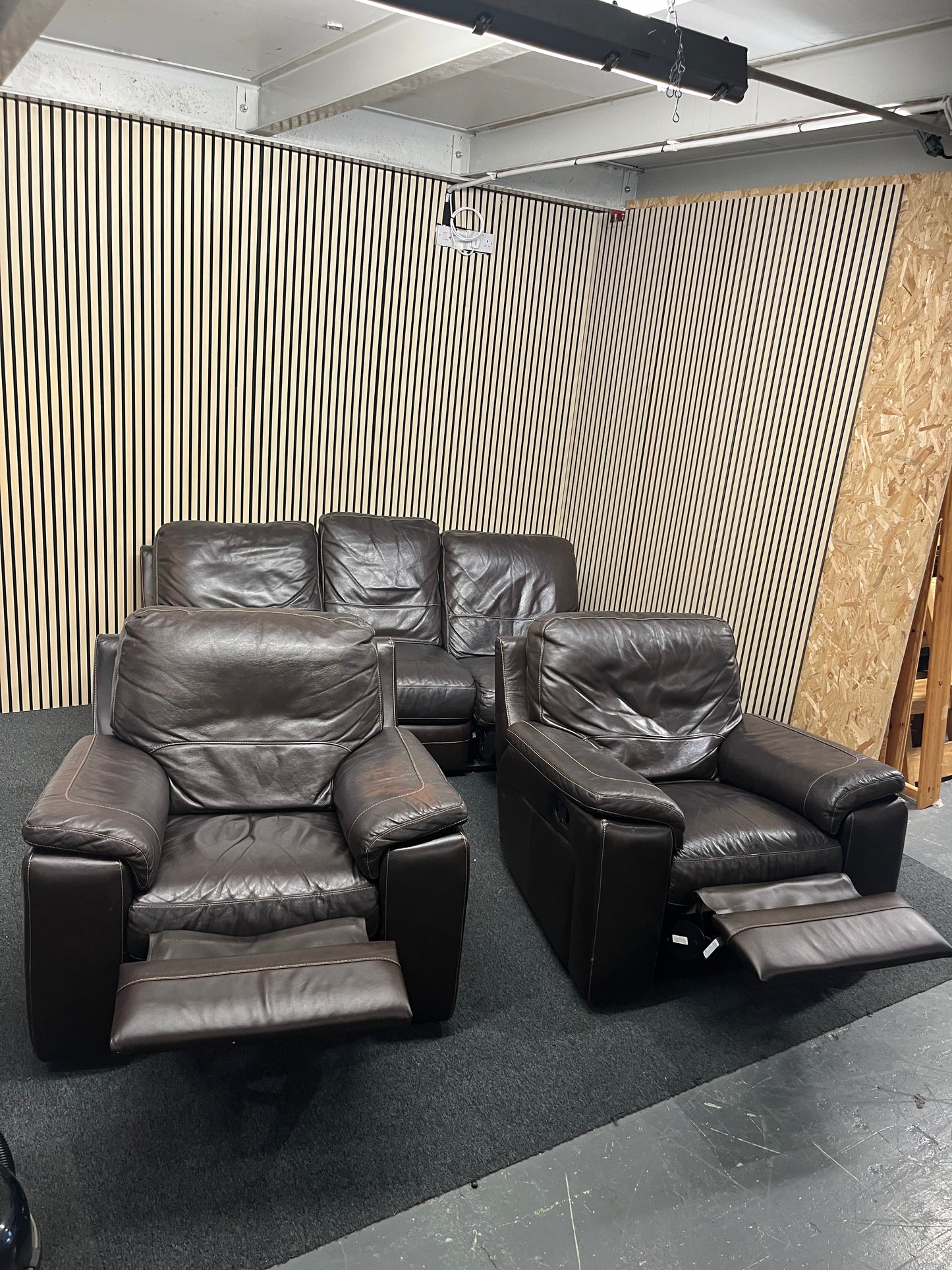 3+1+1 real brown leather recliner suite 2325