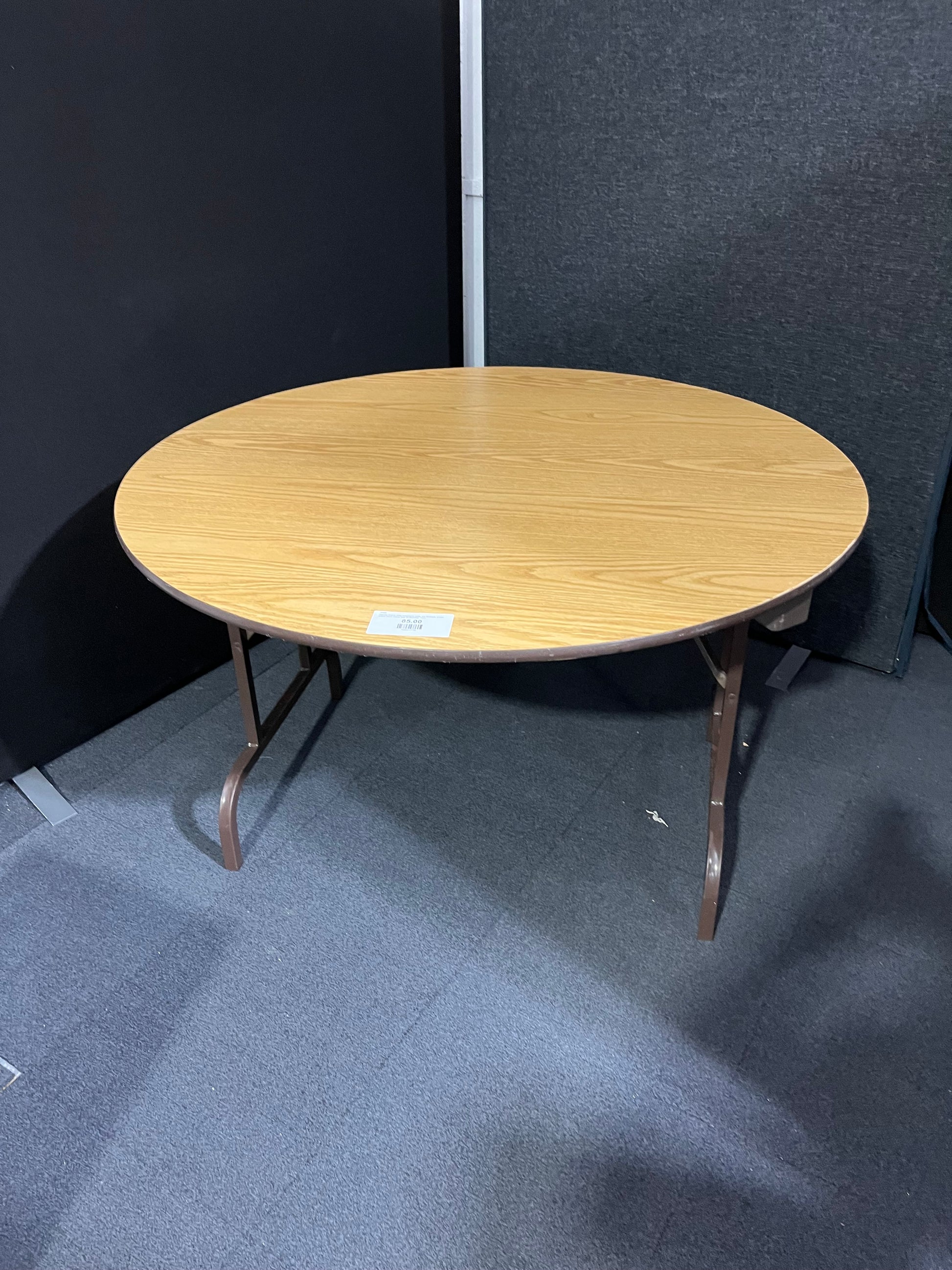 Circular folding table conference table, oak laminate, brown colour metal folding legs 4ft diameter  1425