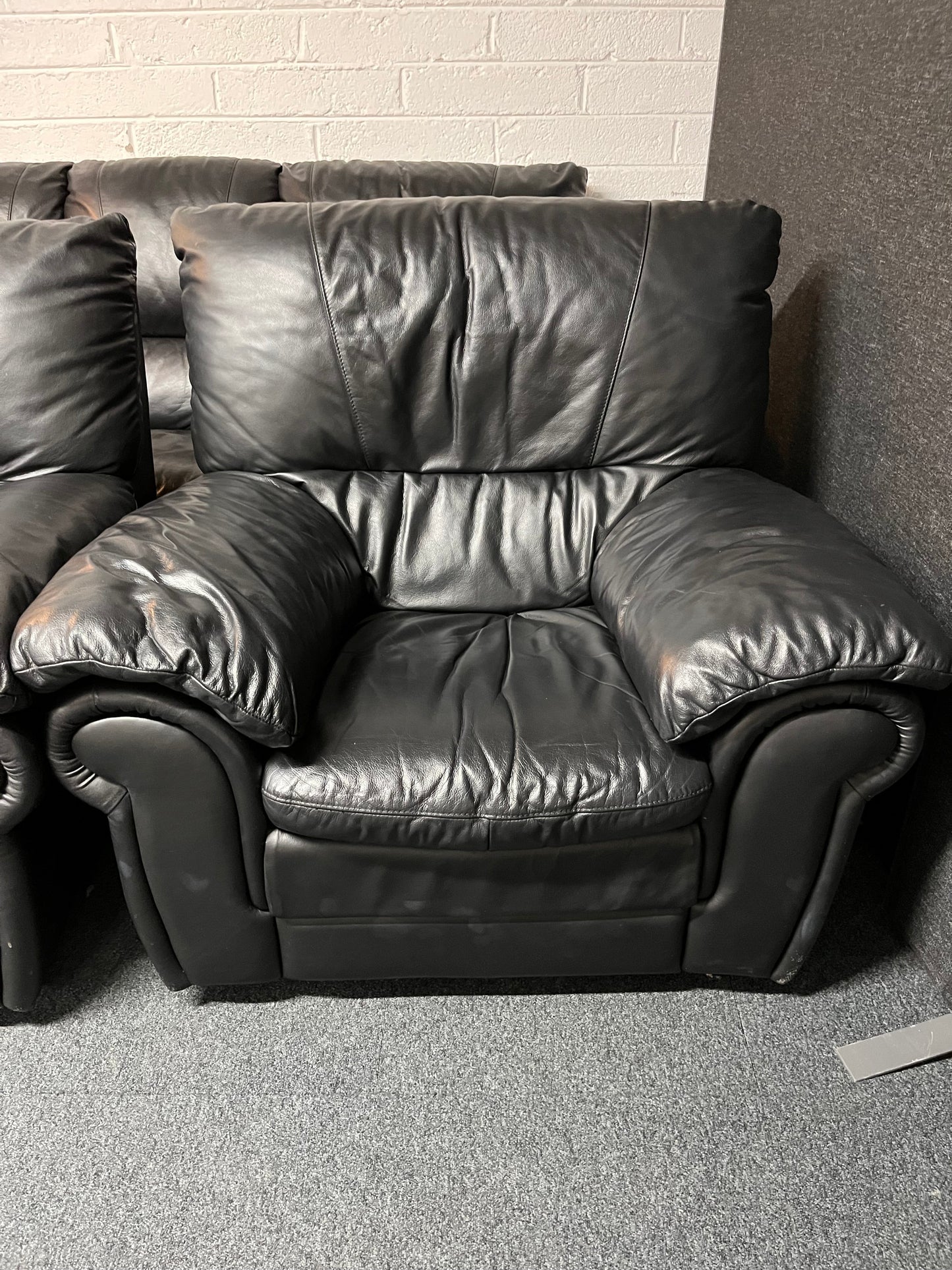3+1+1 real black leather sofa suite 2225