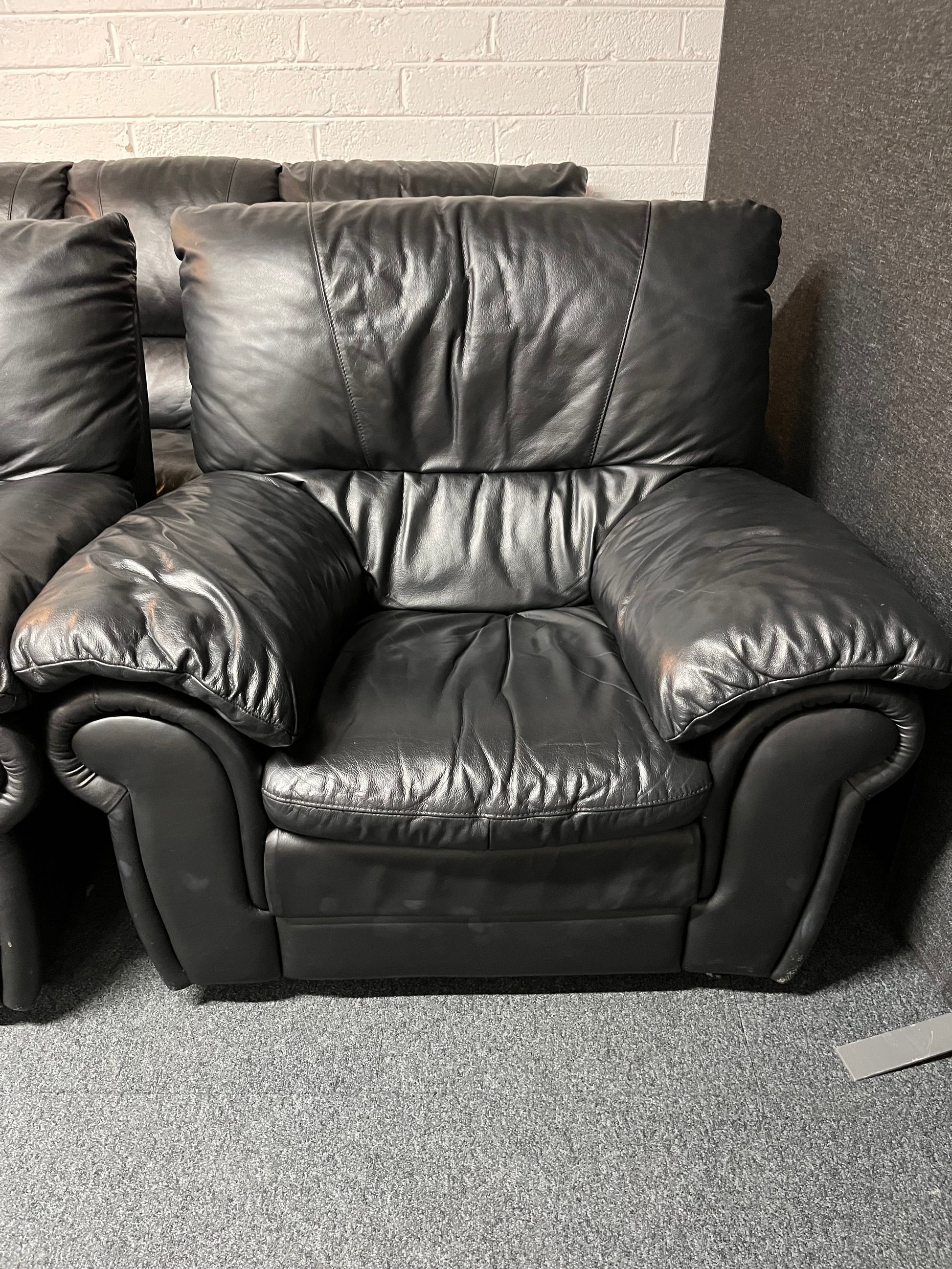 3+1+1 real black leather sofa suite 2225