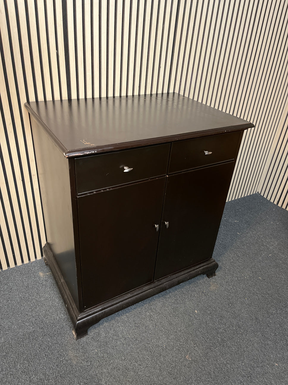 Black laminate 2 drawer 2 door sideboard (H 101 x W 89 x D 61 cm) 2425