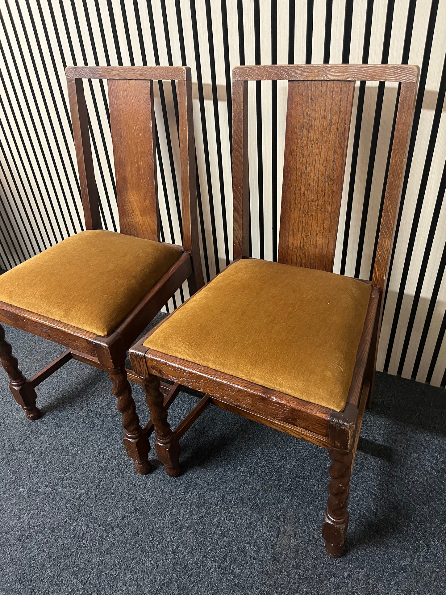Mahogany framed dining chair with yellow felt fabric seat (SET OF 2) 2325