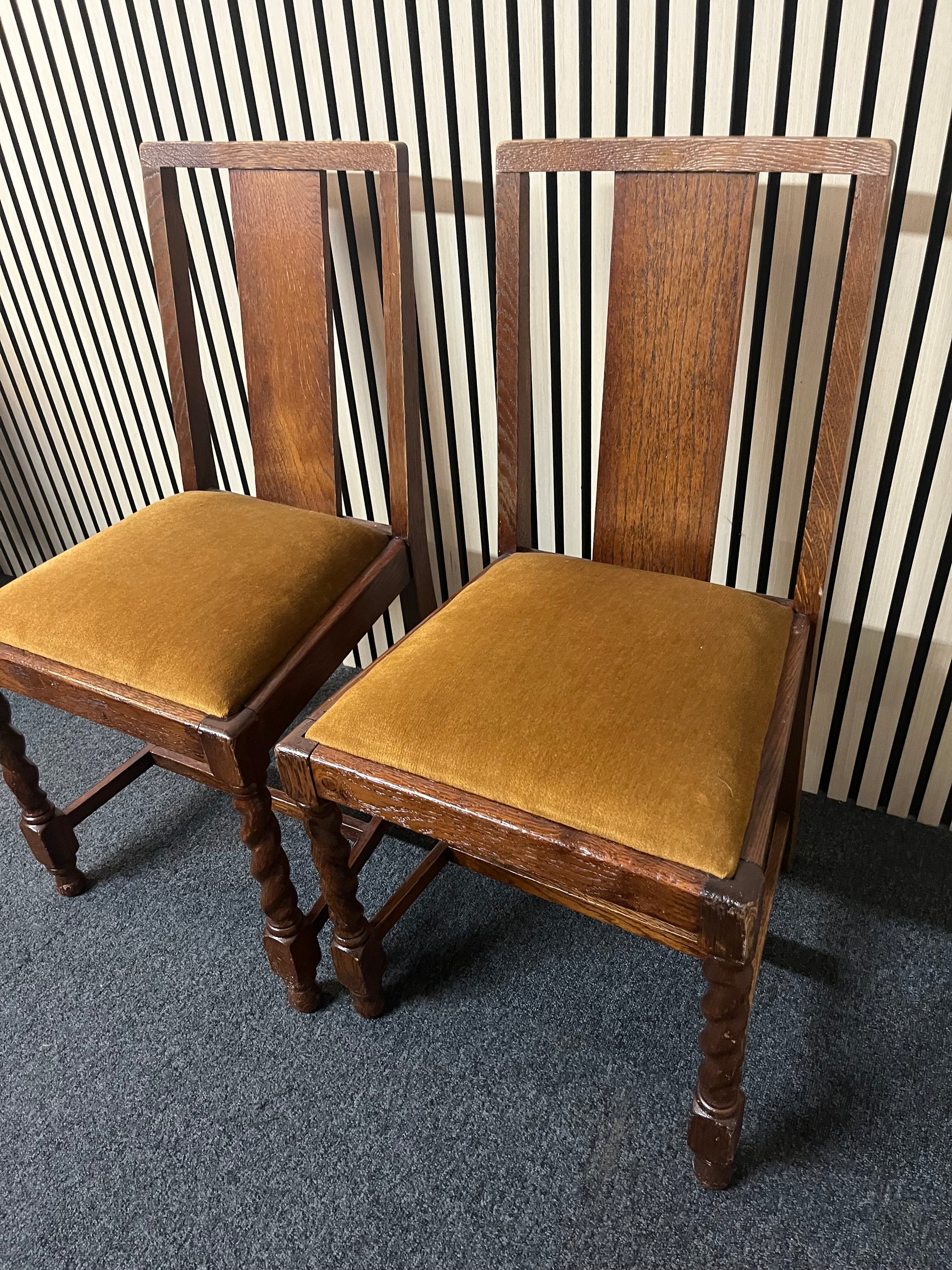 Mahogany framed dining chair with yellow felt fabric seat (SET OF 2) 2325