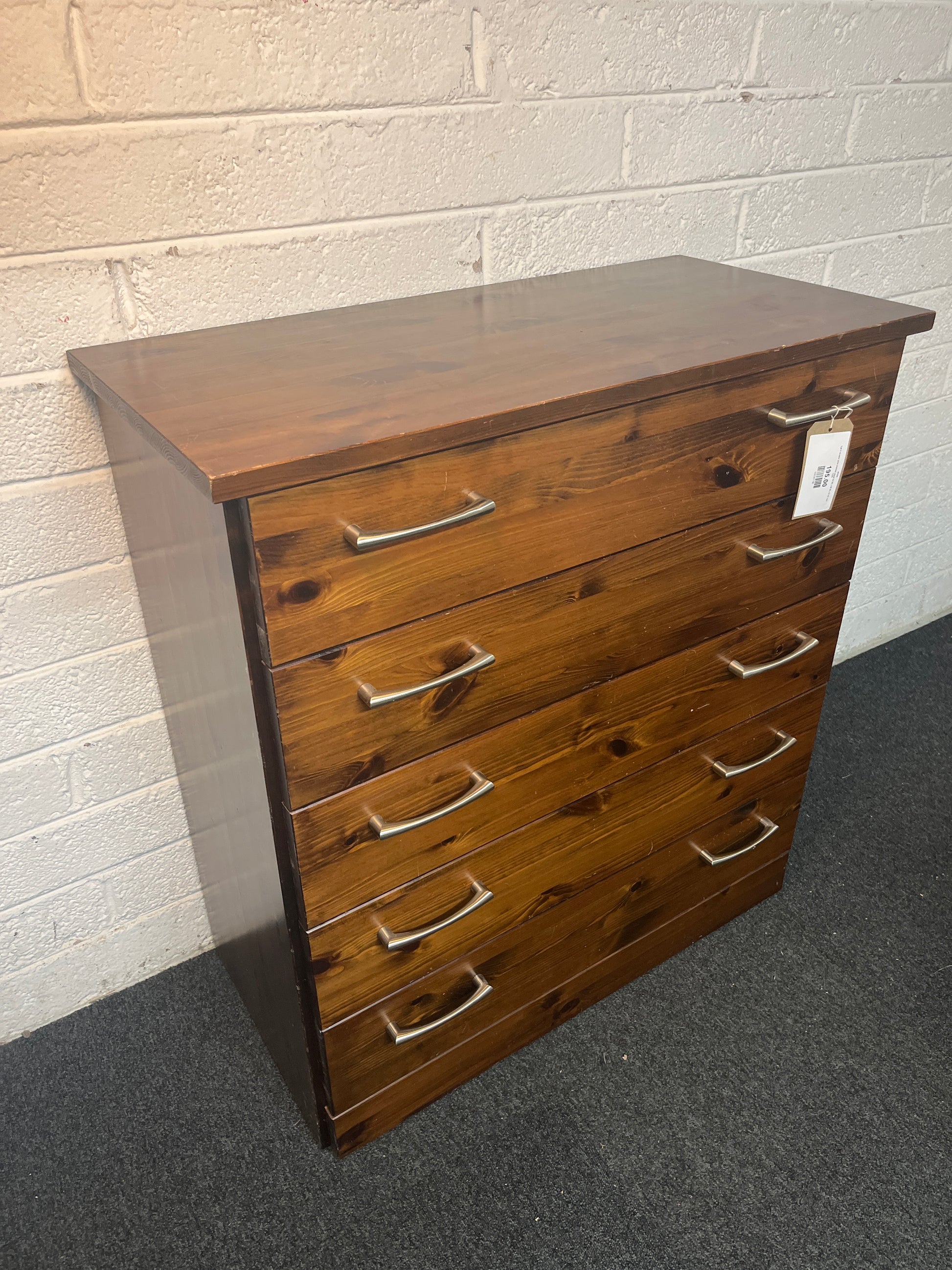 Tall 5 drawq assesses er pine stained chest (H 96 x W 90 x D 45 cm) 1325