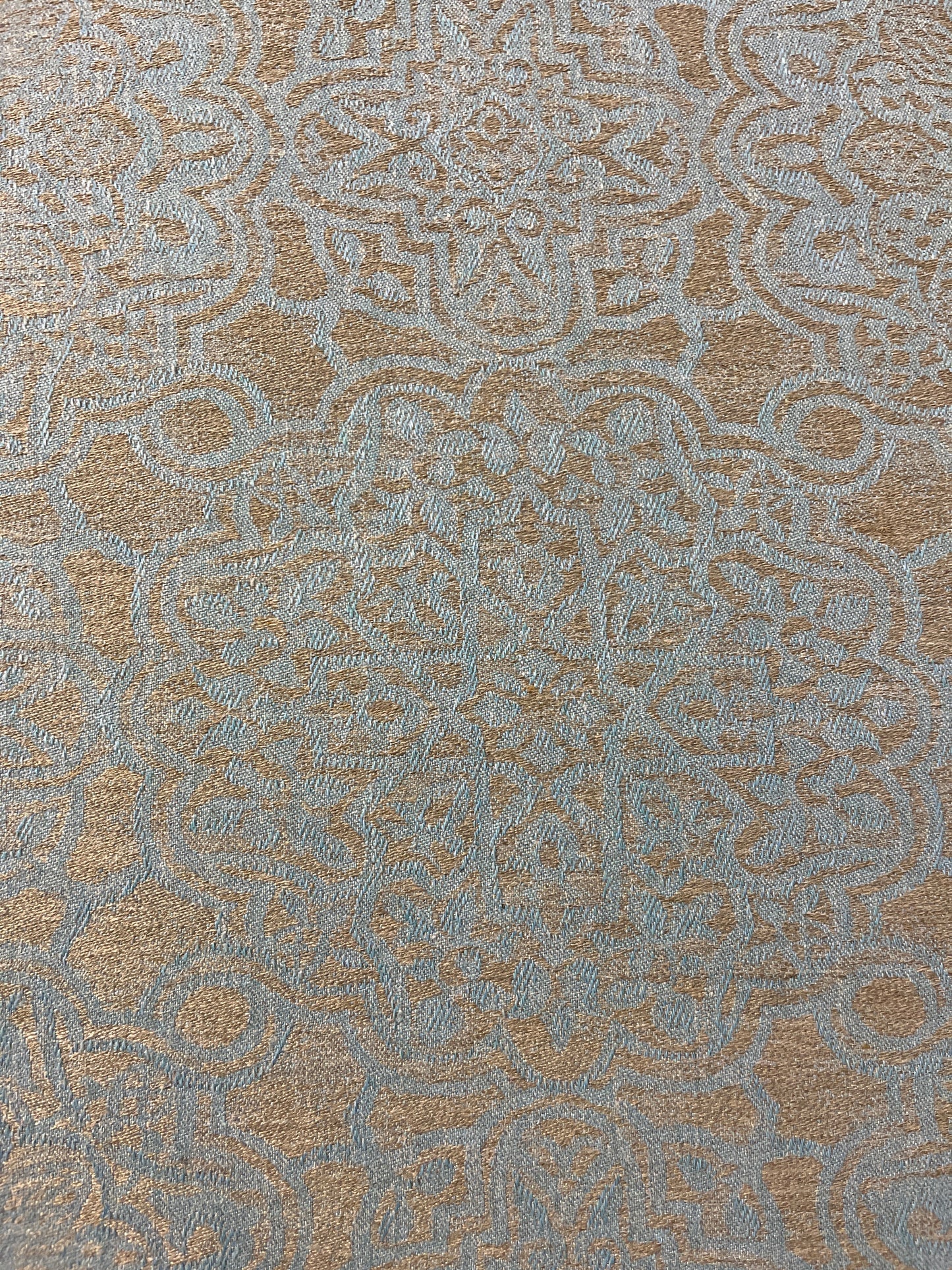 Ornate mahogany leg, mixed fabric large ottoman  1225