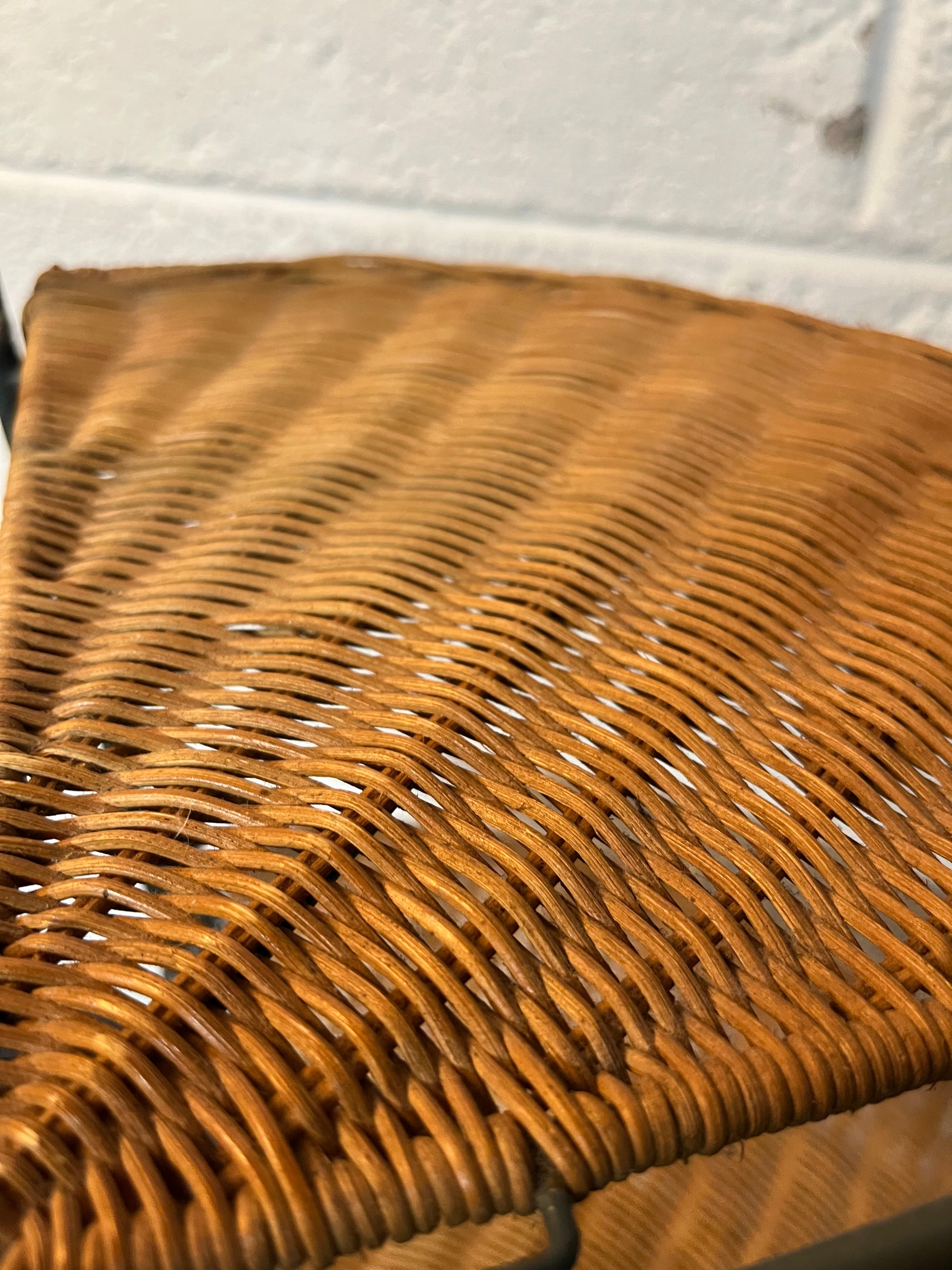 Tall rattan and metal tiered what not (H 160 x W 47 x D 32 cm ) 2225