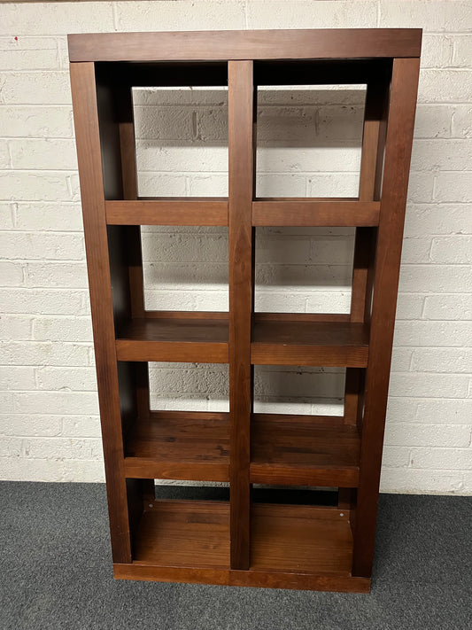 Dark wood stained 8 box section shelf unit (H 1740 x w 600 x D 370 mm) 1225