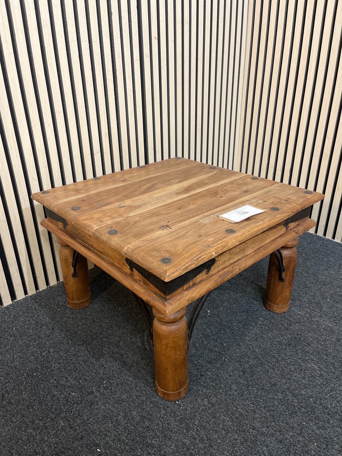 Small square stained  solid wood lamp table with iron details   44189