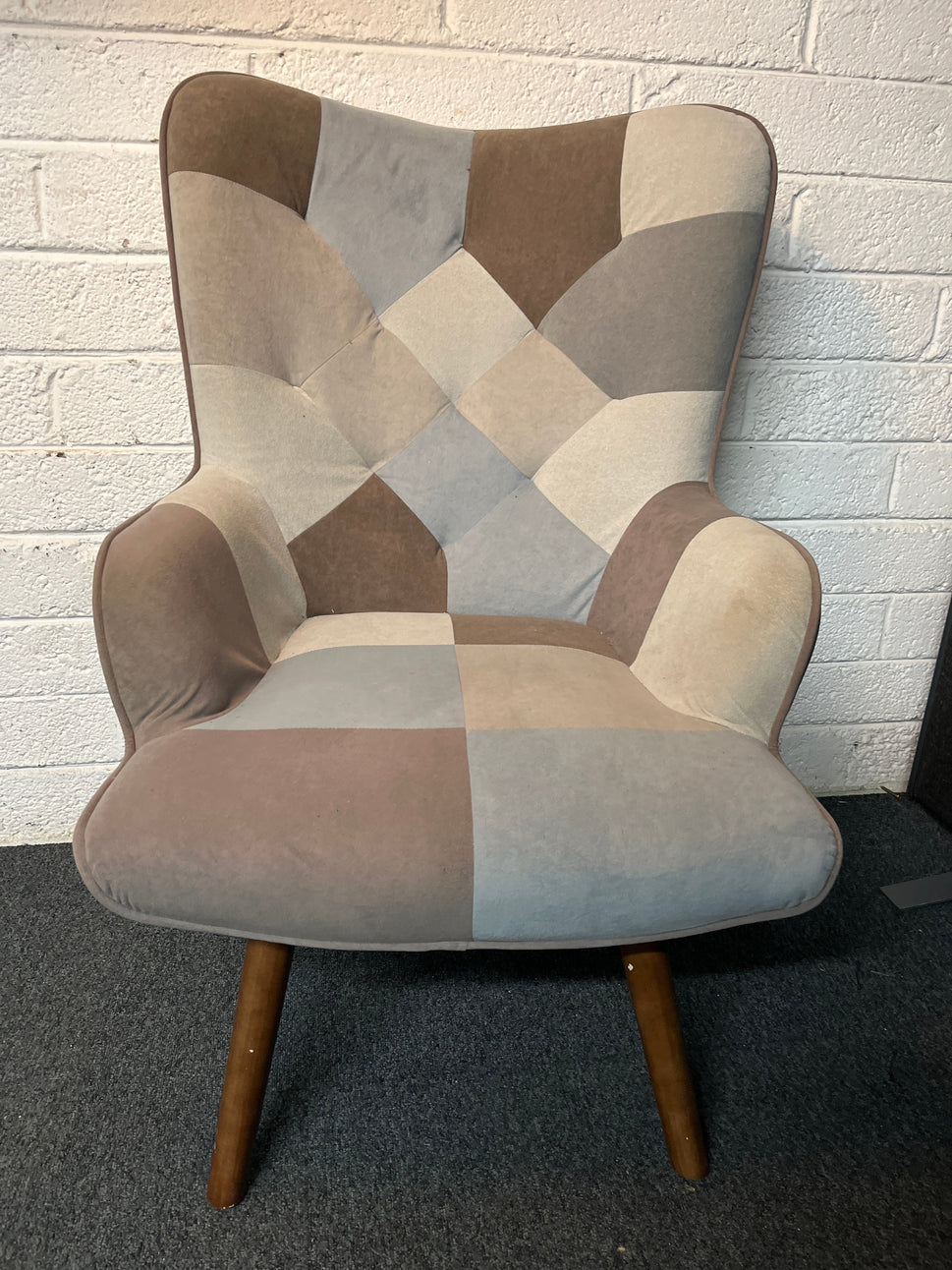 Mixed pattern wing back armchair, solid wood frame 3225