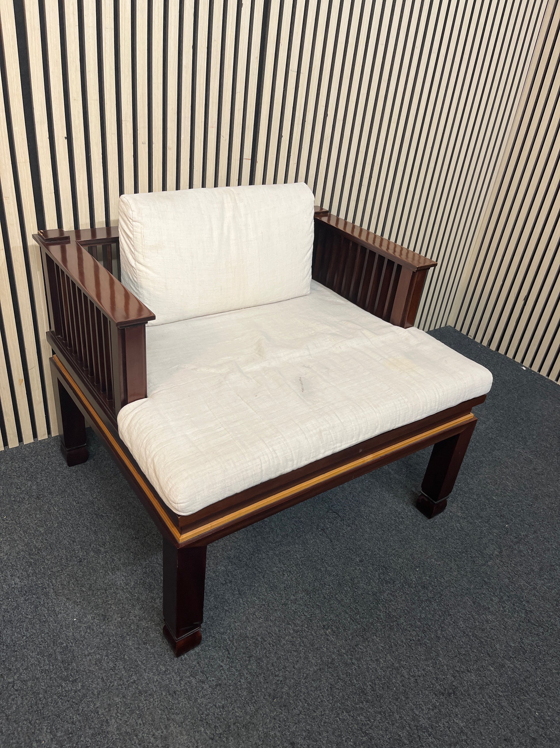 Solid wood, white cushion reception occasional armchair (W 85 cm)
