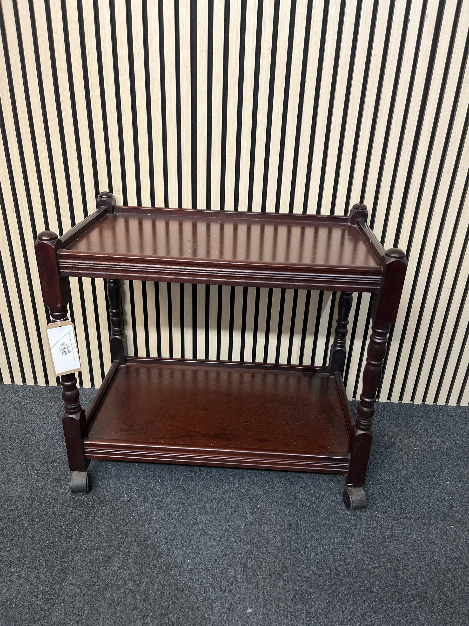 Mahogany tiered dumb waiter trolley on castors 3325