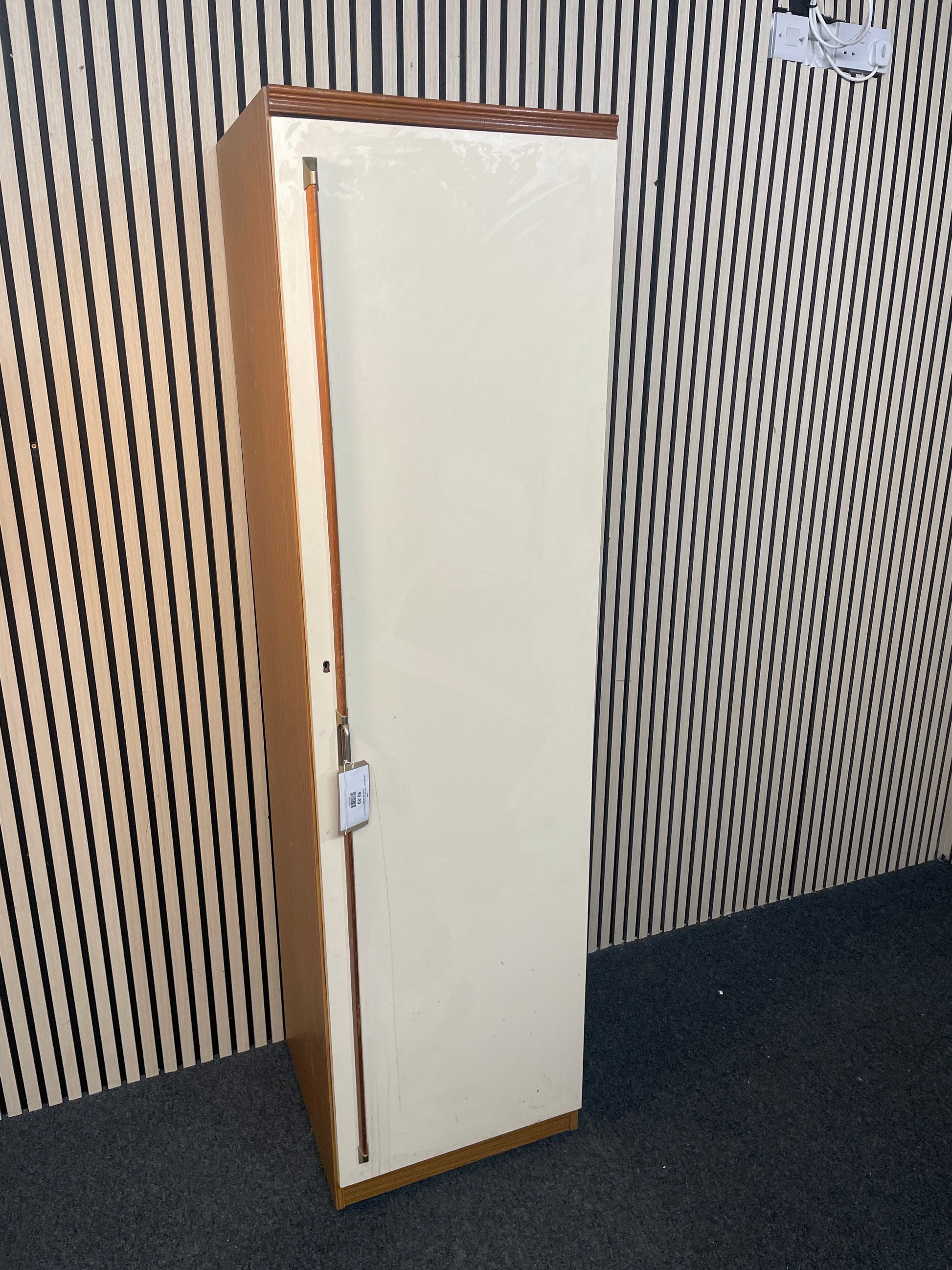 Tall single door cream and teak laminate wardrobe (H 190 x W 50 x D 50 cm) 2425