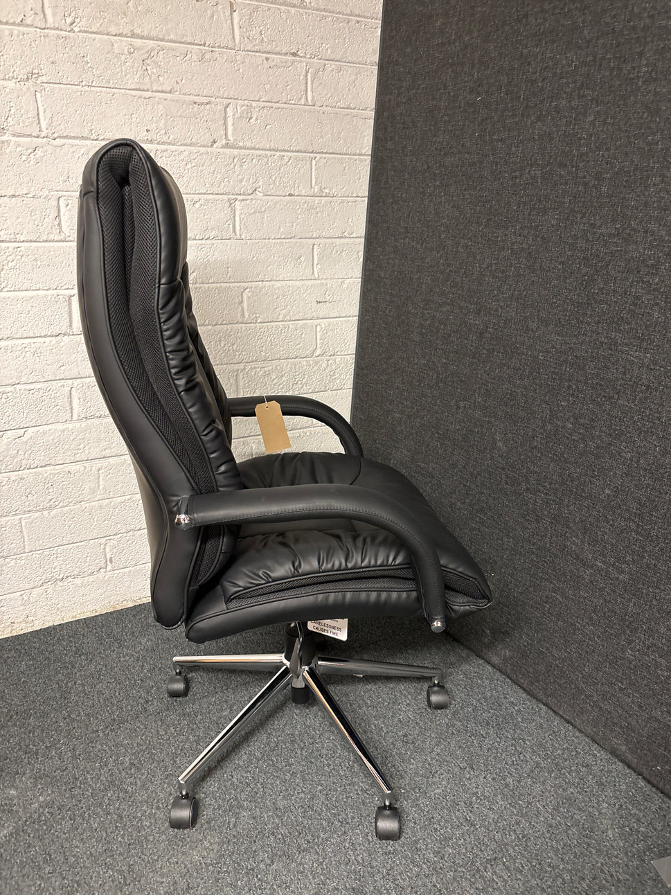 Derby high back executive chair with fixed arms - black faux leather