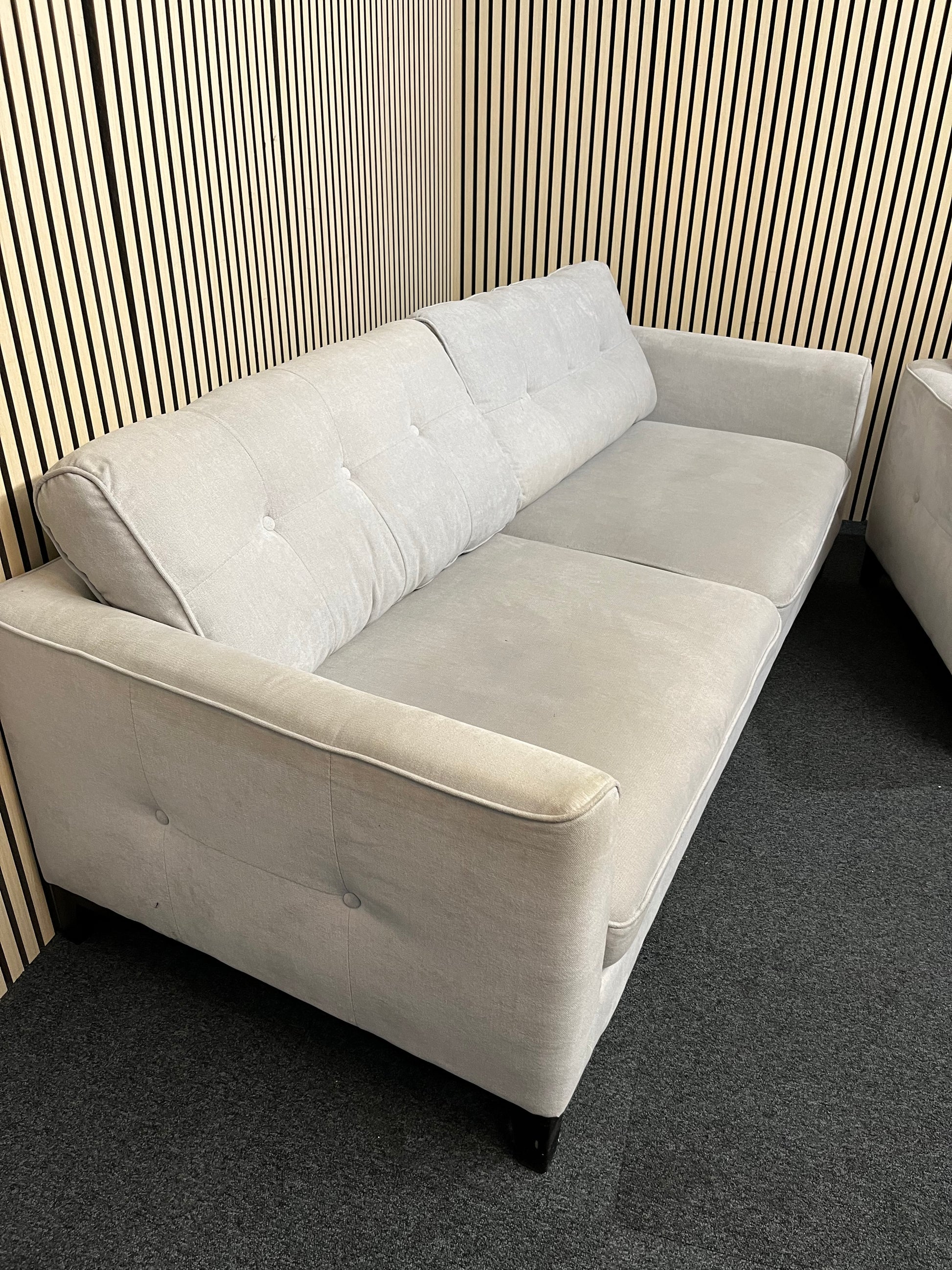 3 seater grey fabric sofa with return and matching armchair 3325