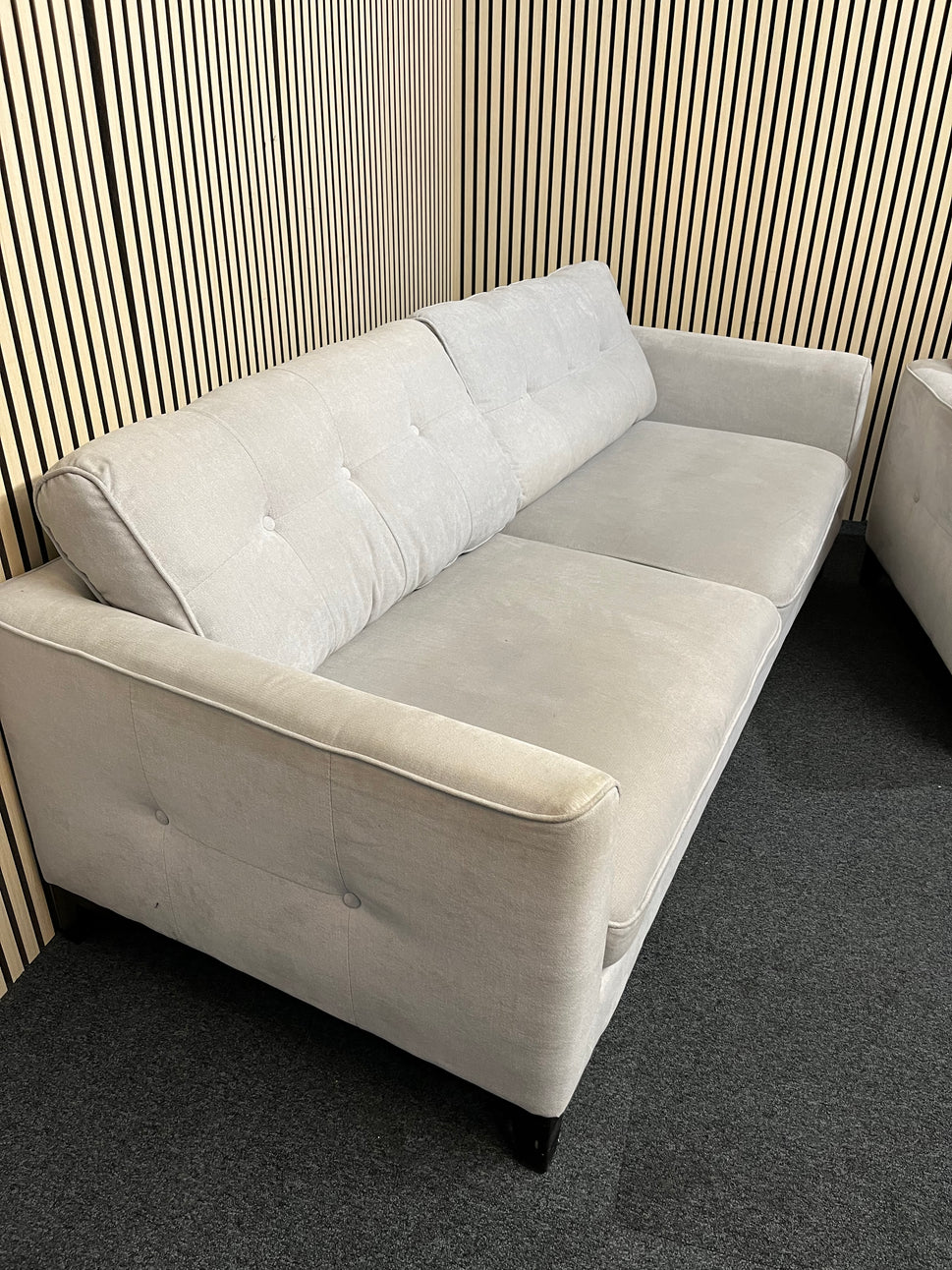 3 seater grey fabric sofa with return and matching armchair 3325