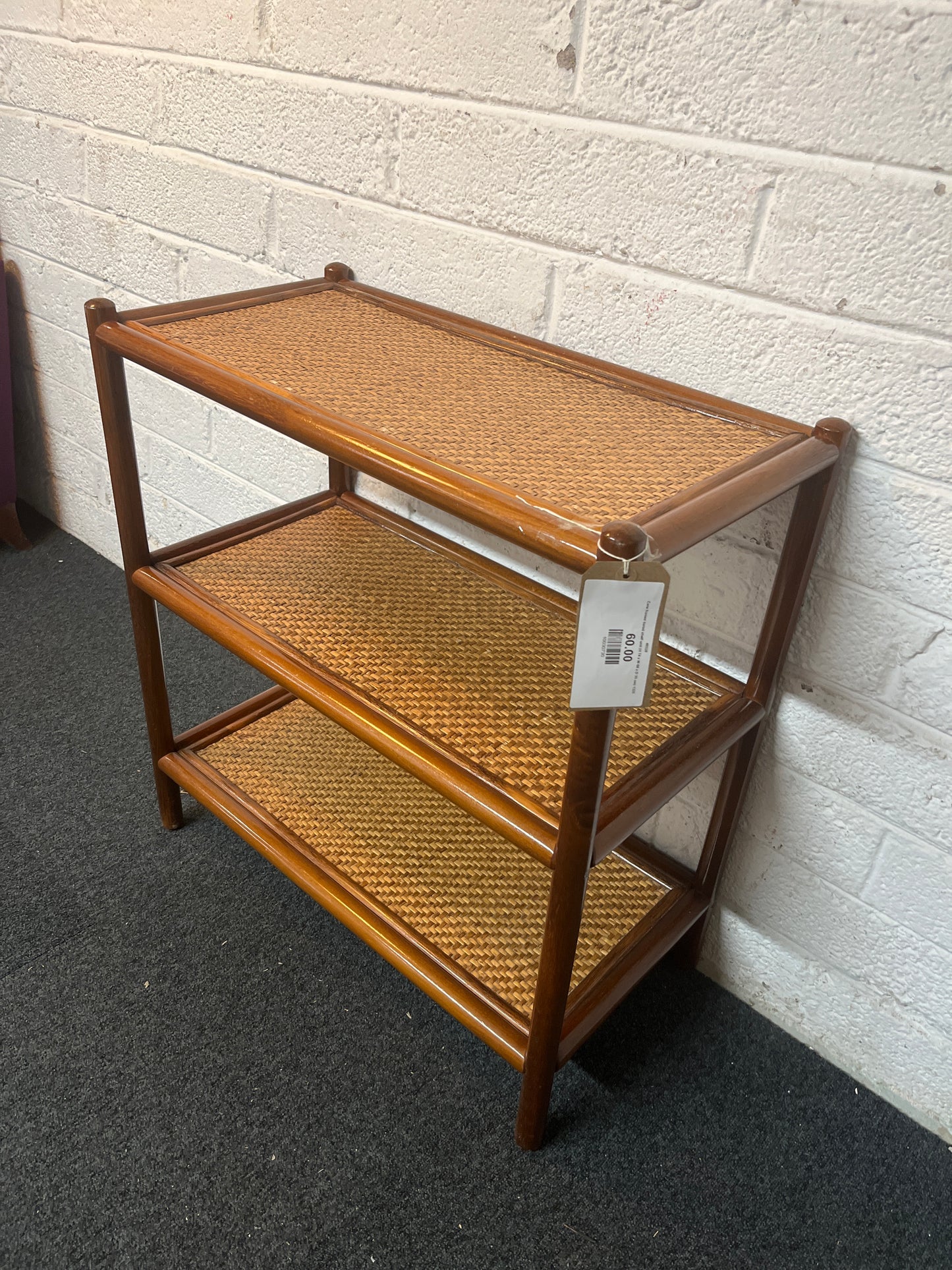 Cane framed tiered shelf unit (H 74 x W 68 x D 35 cm) 1325