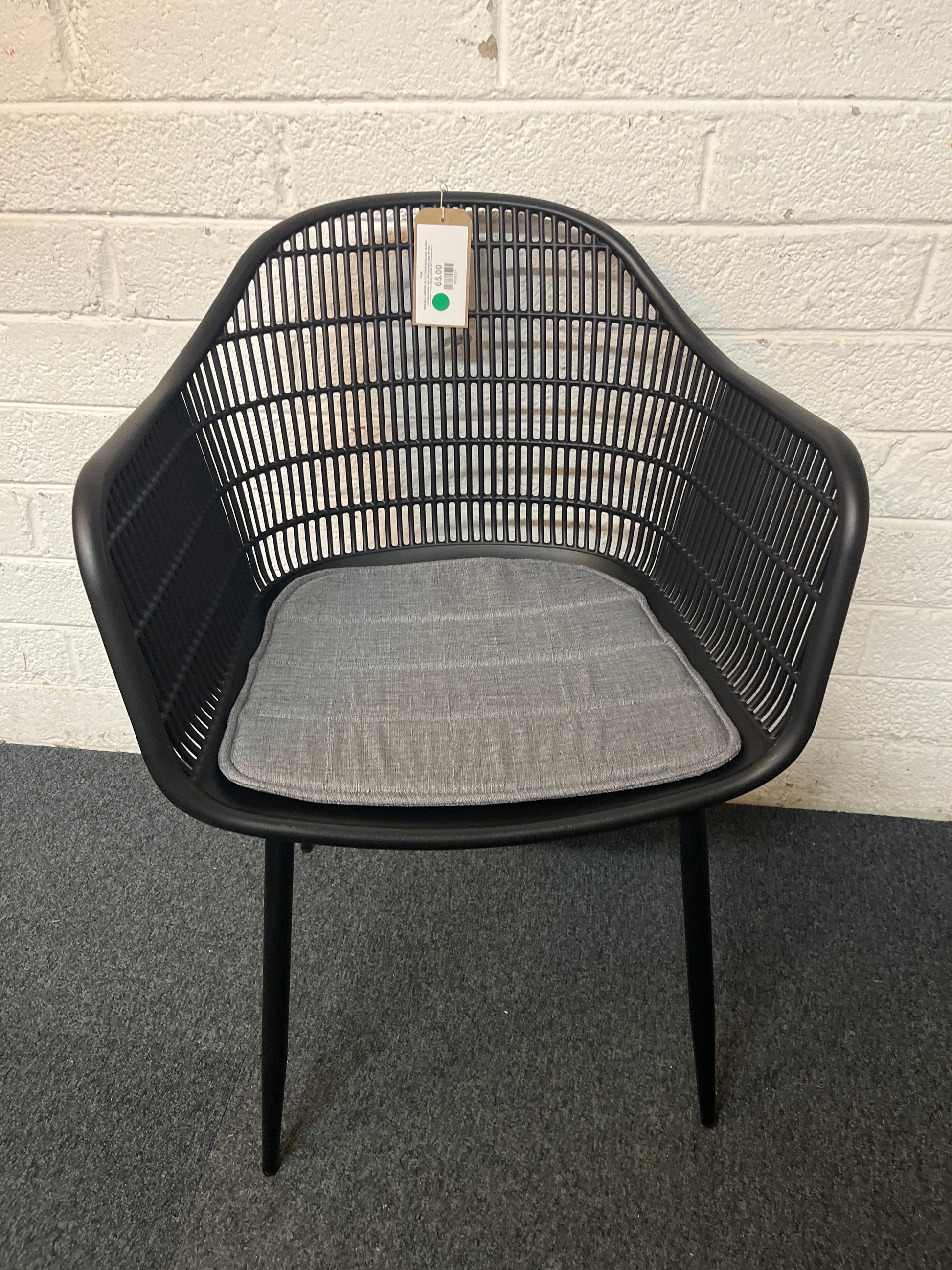 NEW Metro INDOOR OR OUTDOOR dining chair, BLACK moulded plastic with tailored fabric seat. OTHER COLOURS AVAILABLE. LARGE QTYS AVAILABLE