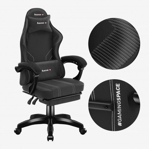 NEW Huzaro Force 3.7 Carbon gaming chair in black PU leatherette with fixed arms
