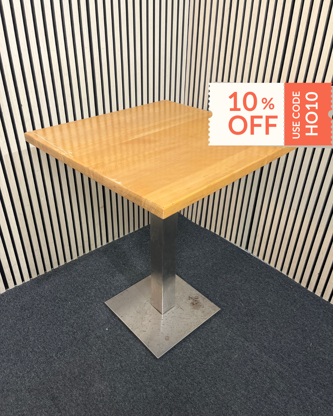 Beech square dining table with metal column base (70 cm each side) 1126