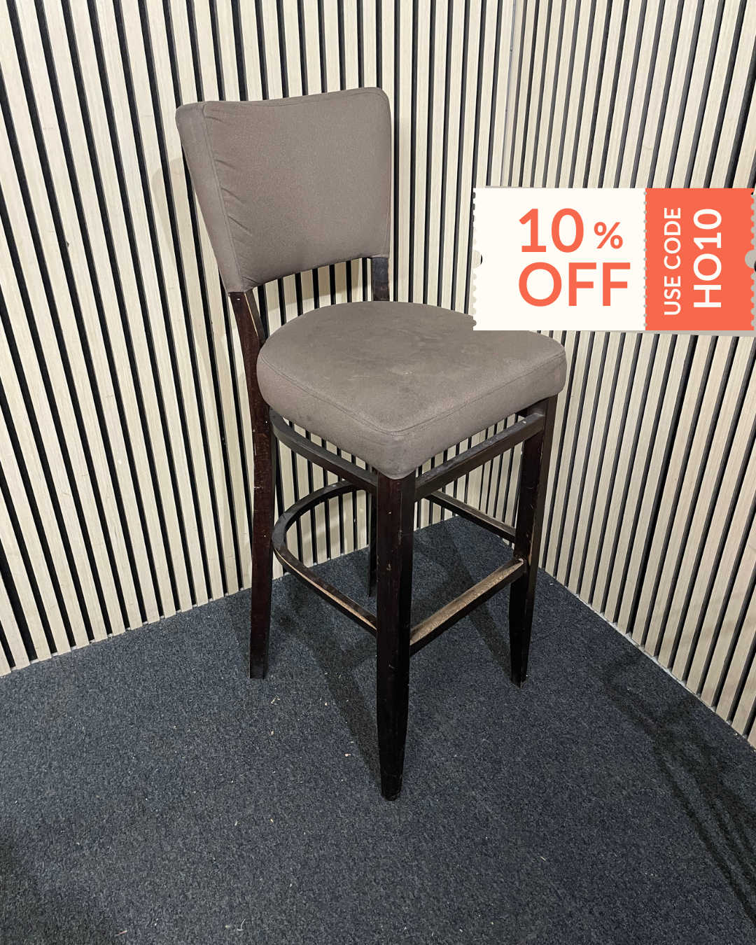 Brown fabric tall stools with back  1126