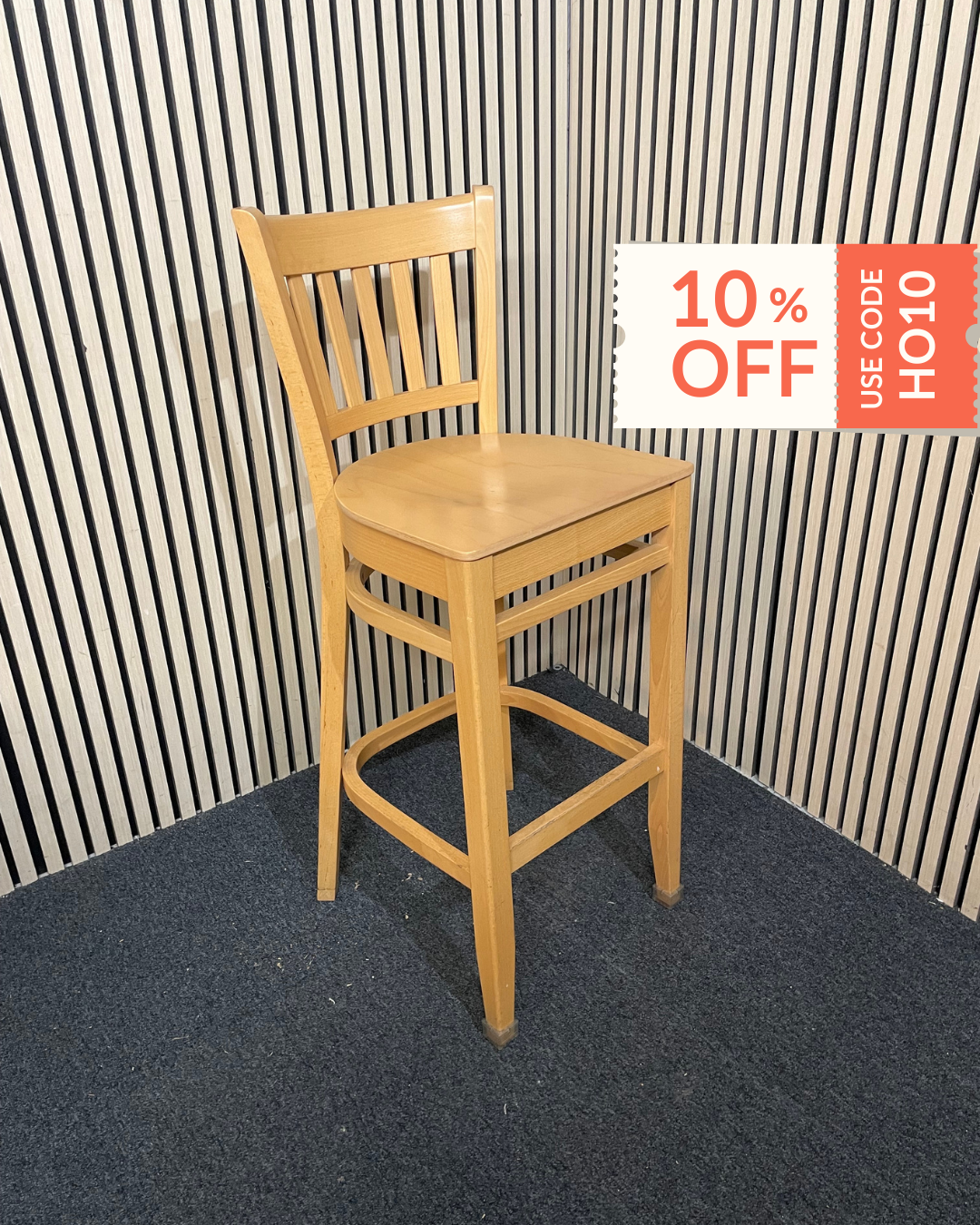 Beech tall wooden stool with high back 1126