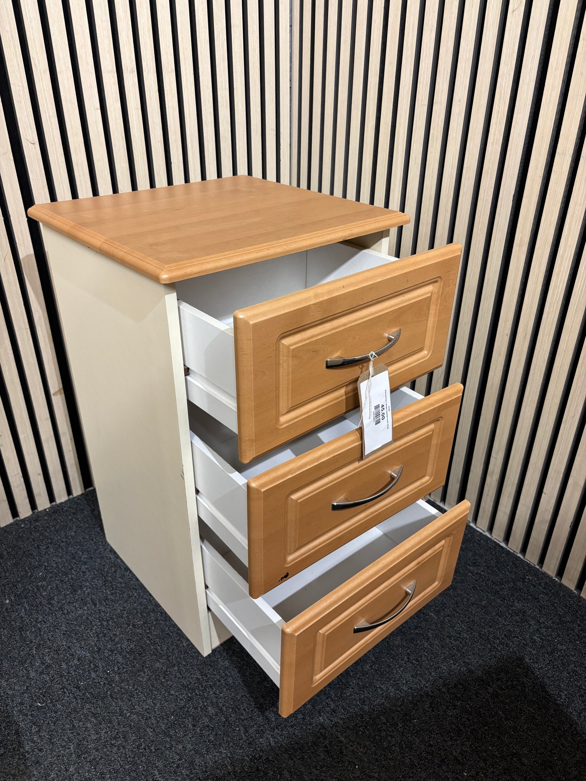 Oak laminate 3 drawer bedside locker 43700