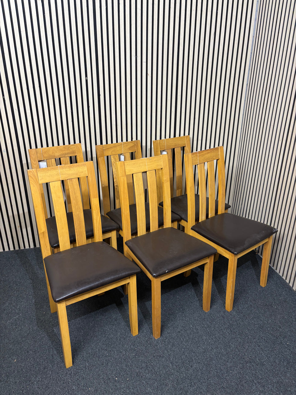 Solid oak dining chairs with leatherette seat (SET OF 6) 43704