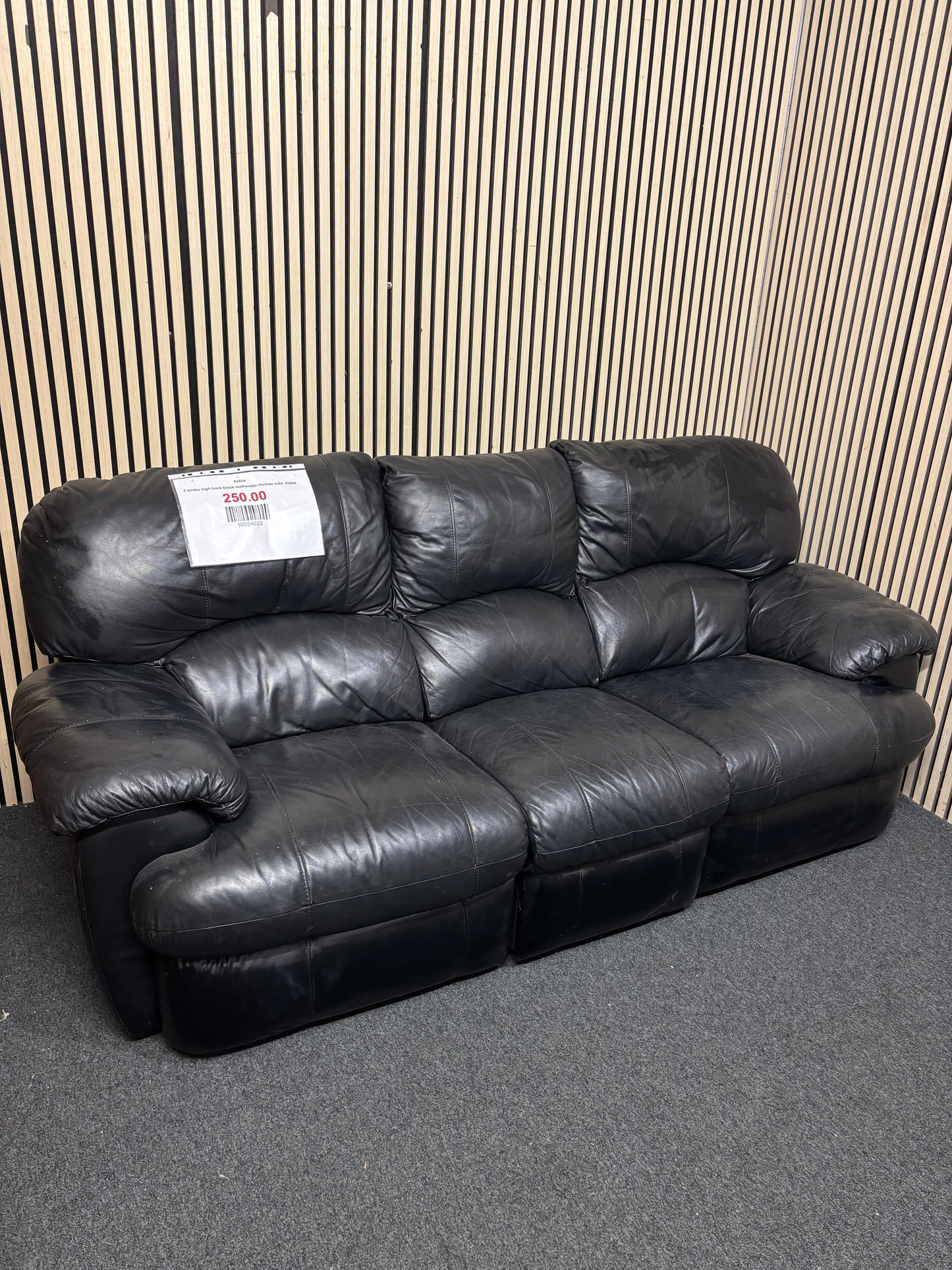 3 seater high back black leatherette recliner sofa  43454