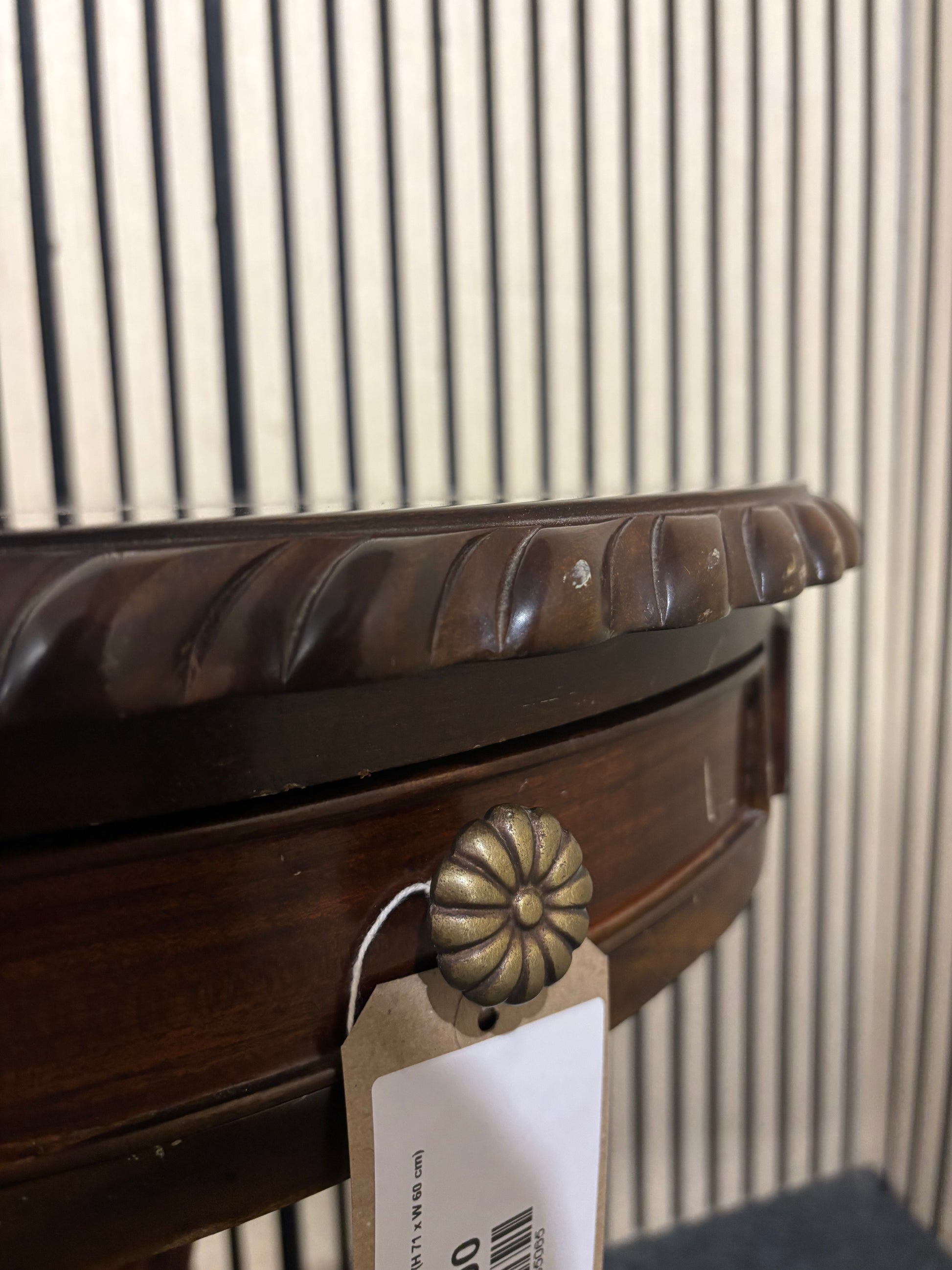 Round dark wood 1 drawer side table (H 71 x W 60 cm) 43811