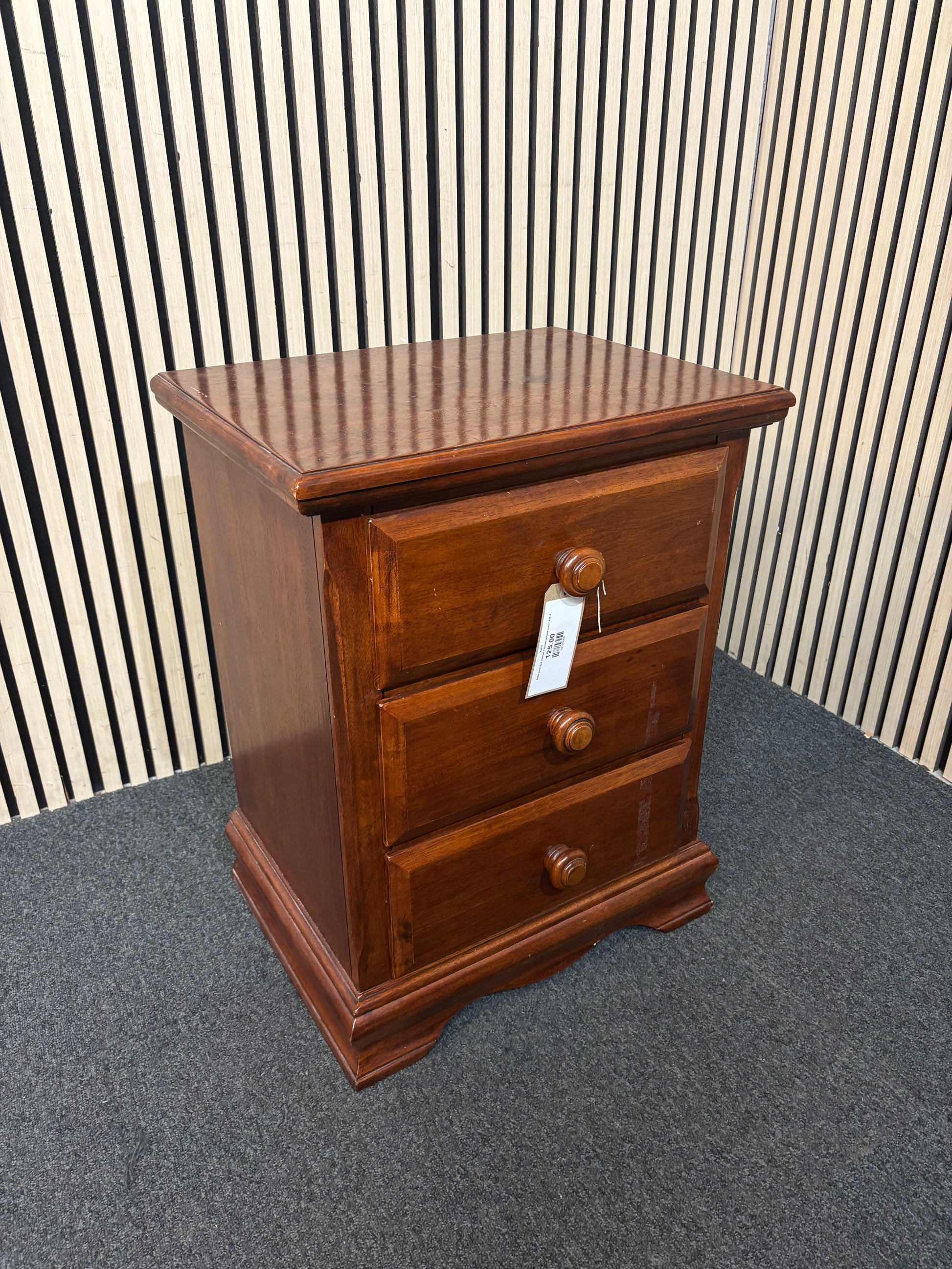 Solid wood dark stained 3 drawer bedside locker  43816