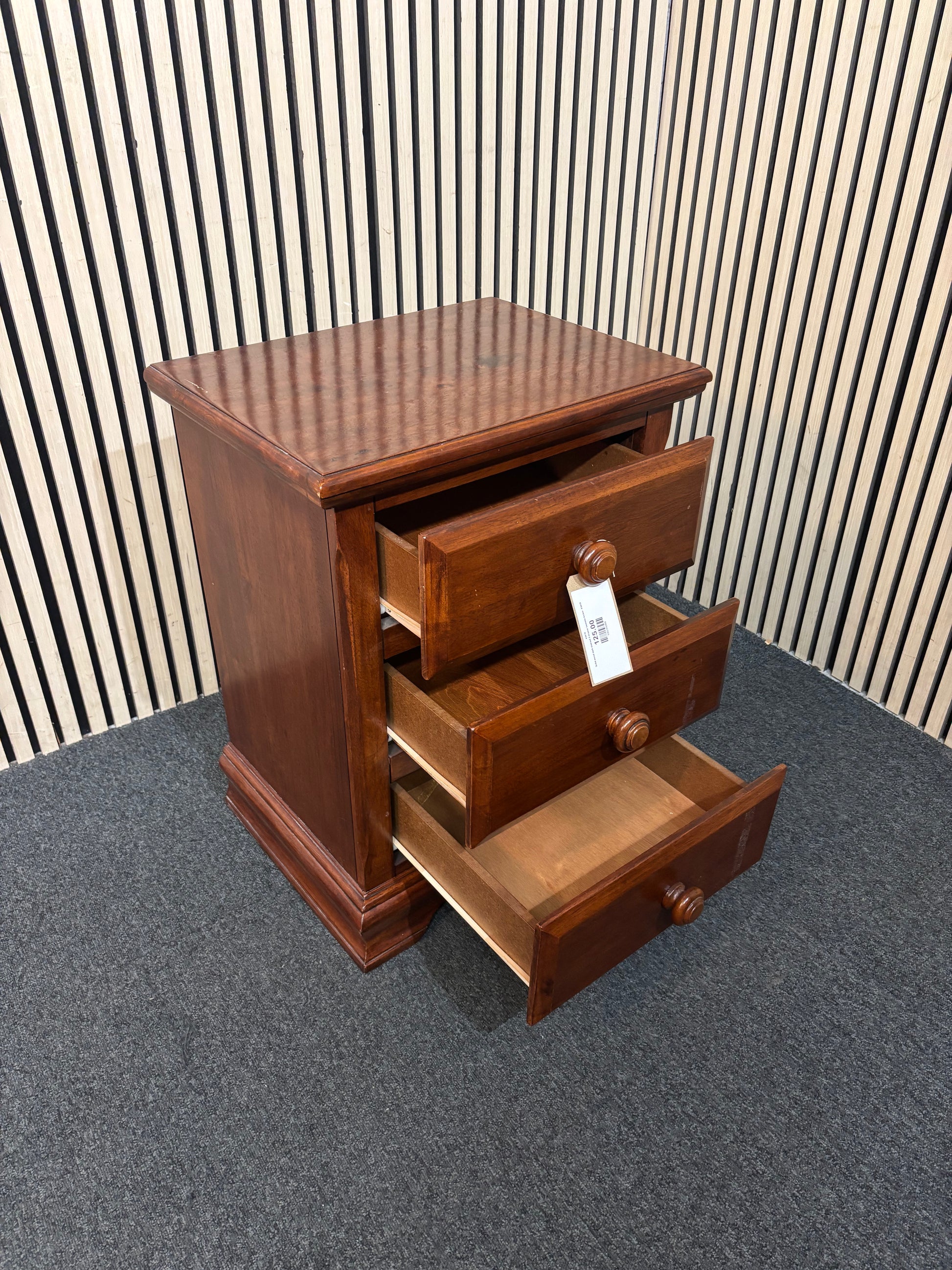 Solid wood dark stained 3 drawer bedside locker  43816