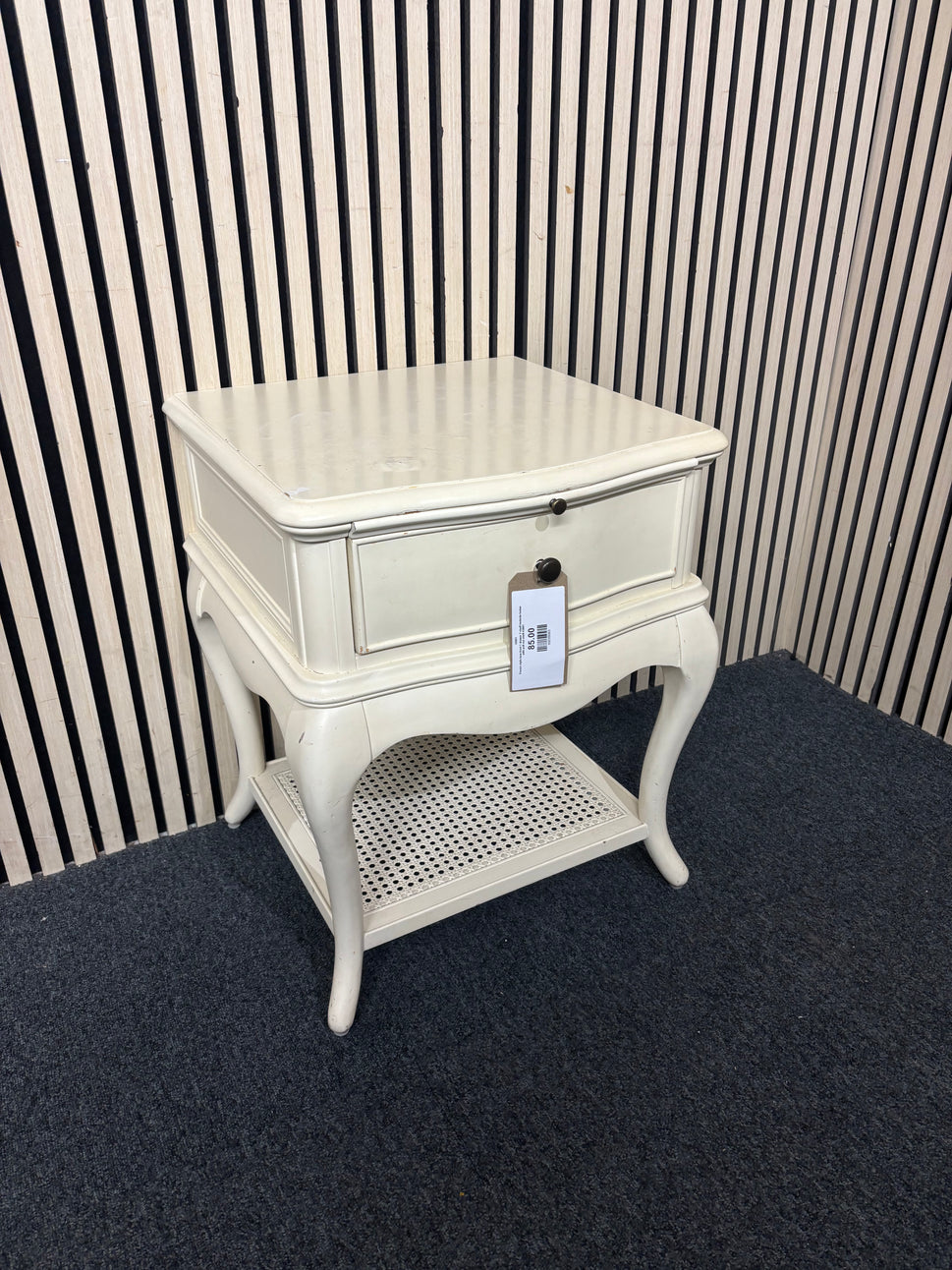 French style bow front 1 drawer 1 shelf bedside locker with pull out shelf 43861