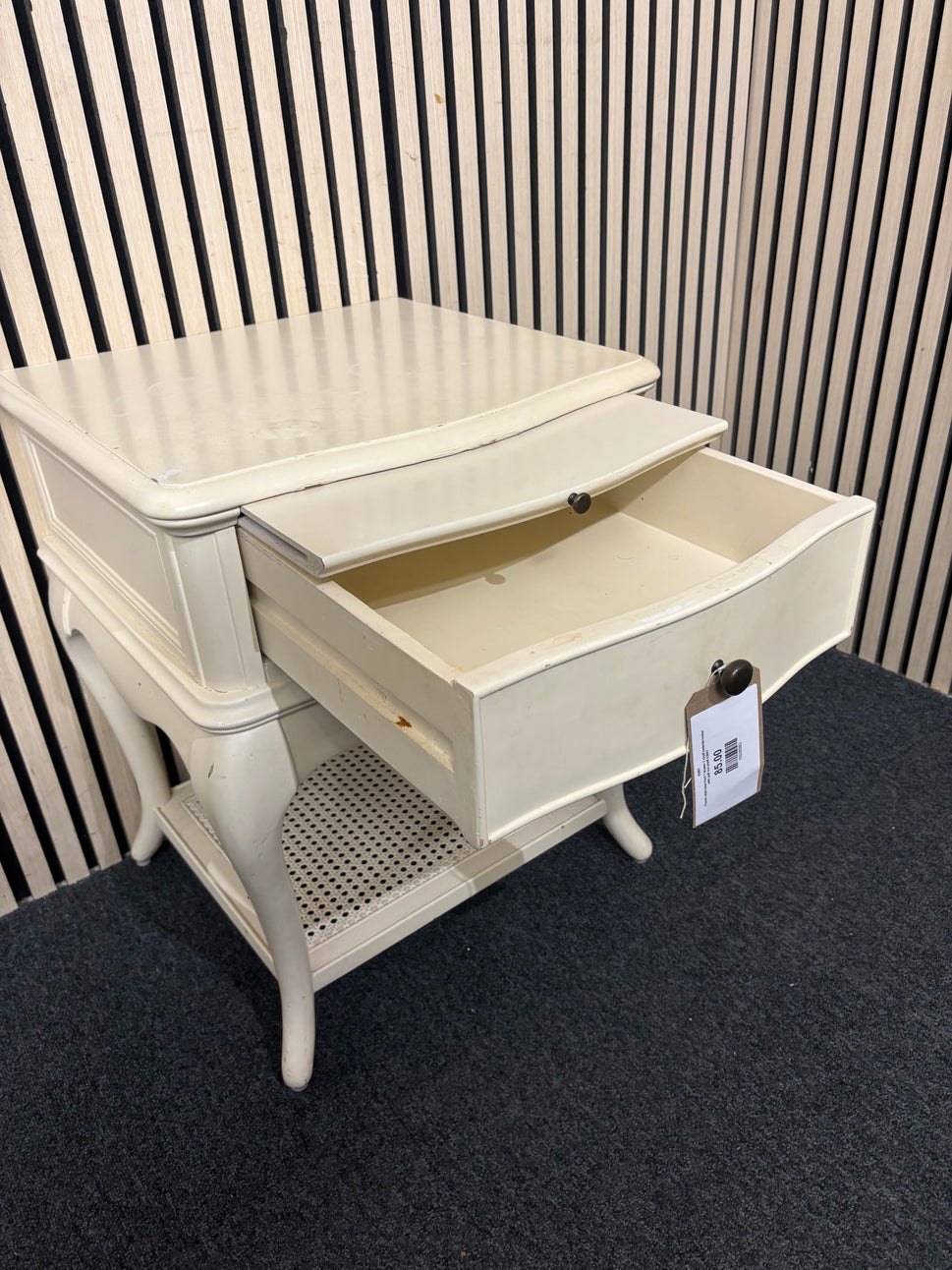 French style bow front 1 drawer 1 shelf bedside locker with pull out shelf 43861