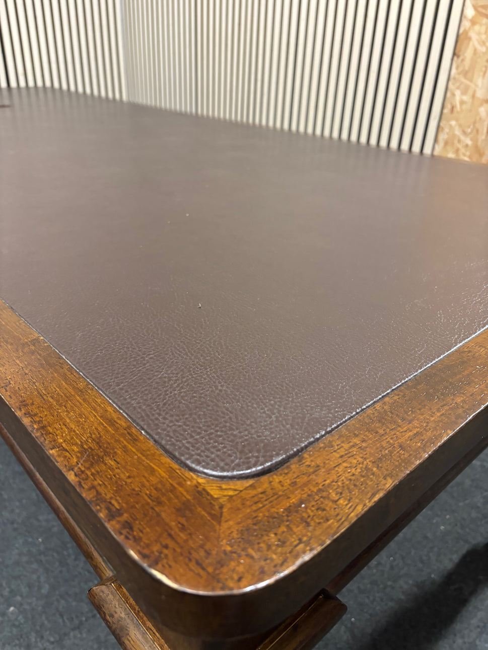 Ornate large rectangular Dark wood dining table with leather top  (240 x 100 cm) (ripped) 43805