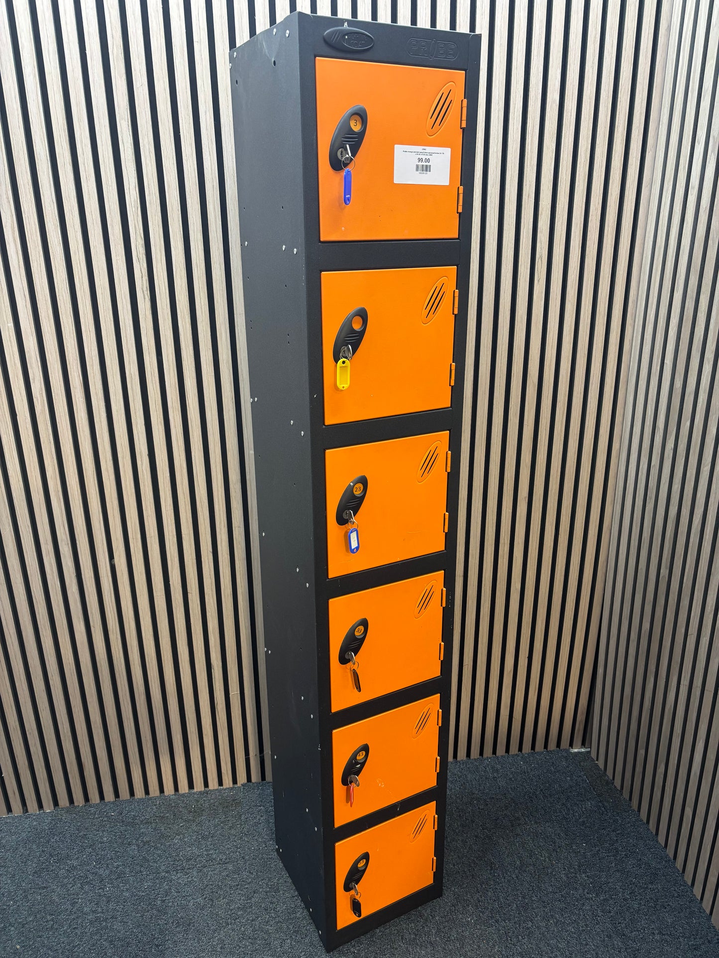 Probe orange and dark grey 6 door personal locker (H 178 x W 30 x D 30 cm) J3862