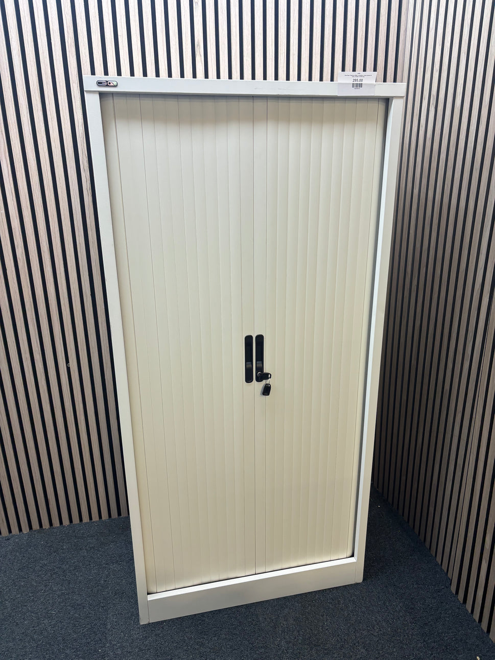 Side Open Tambour White - including  2 grey shelves (H 1650 x W 800 x D 490 mm)