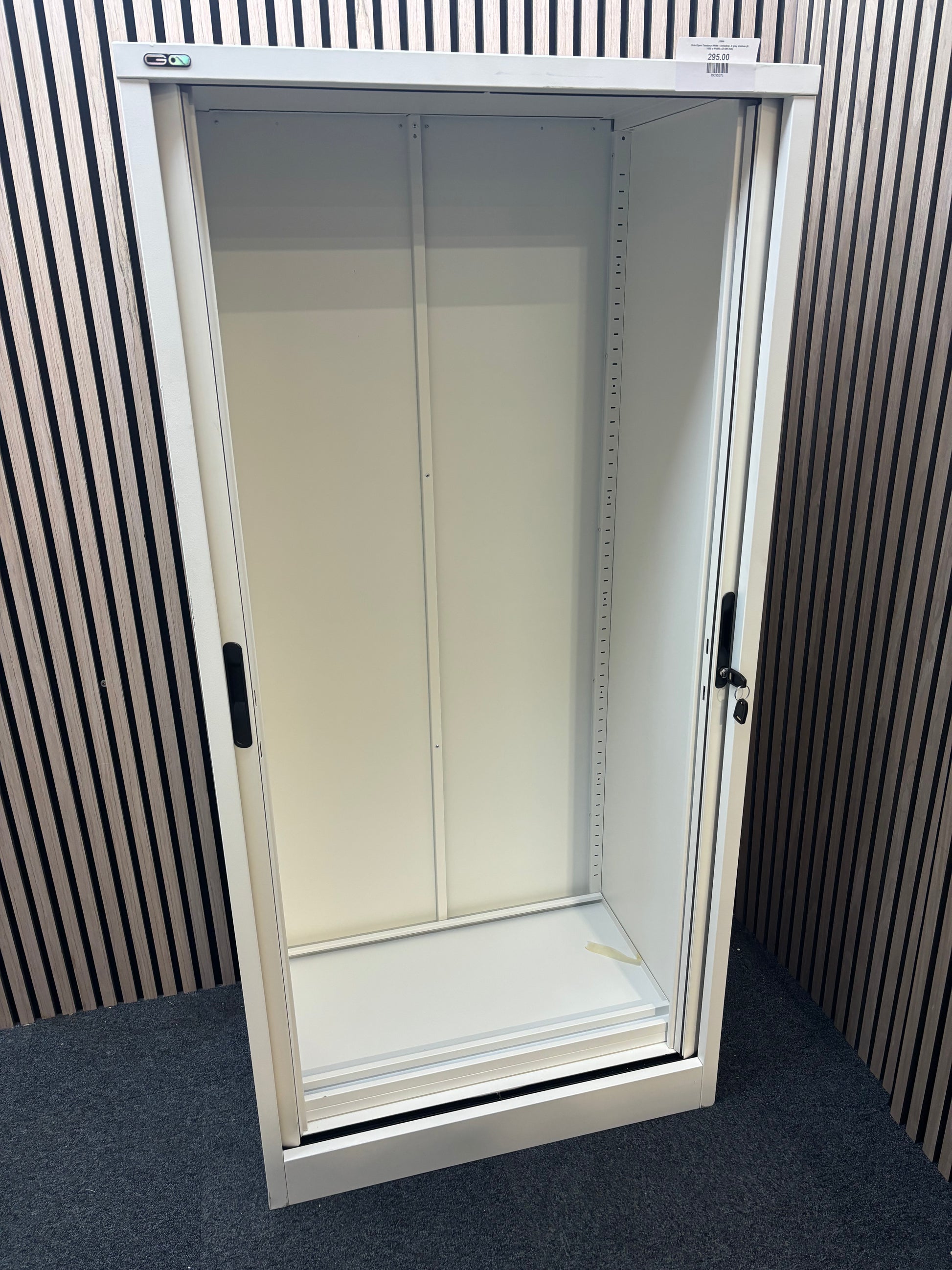 Side Open Tambour White - including  2 grey shelves (H 1650 x W 800 x D 490 mm)