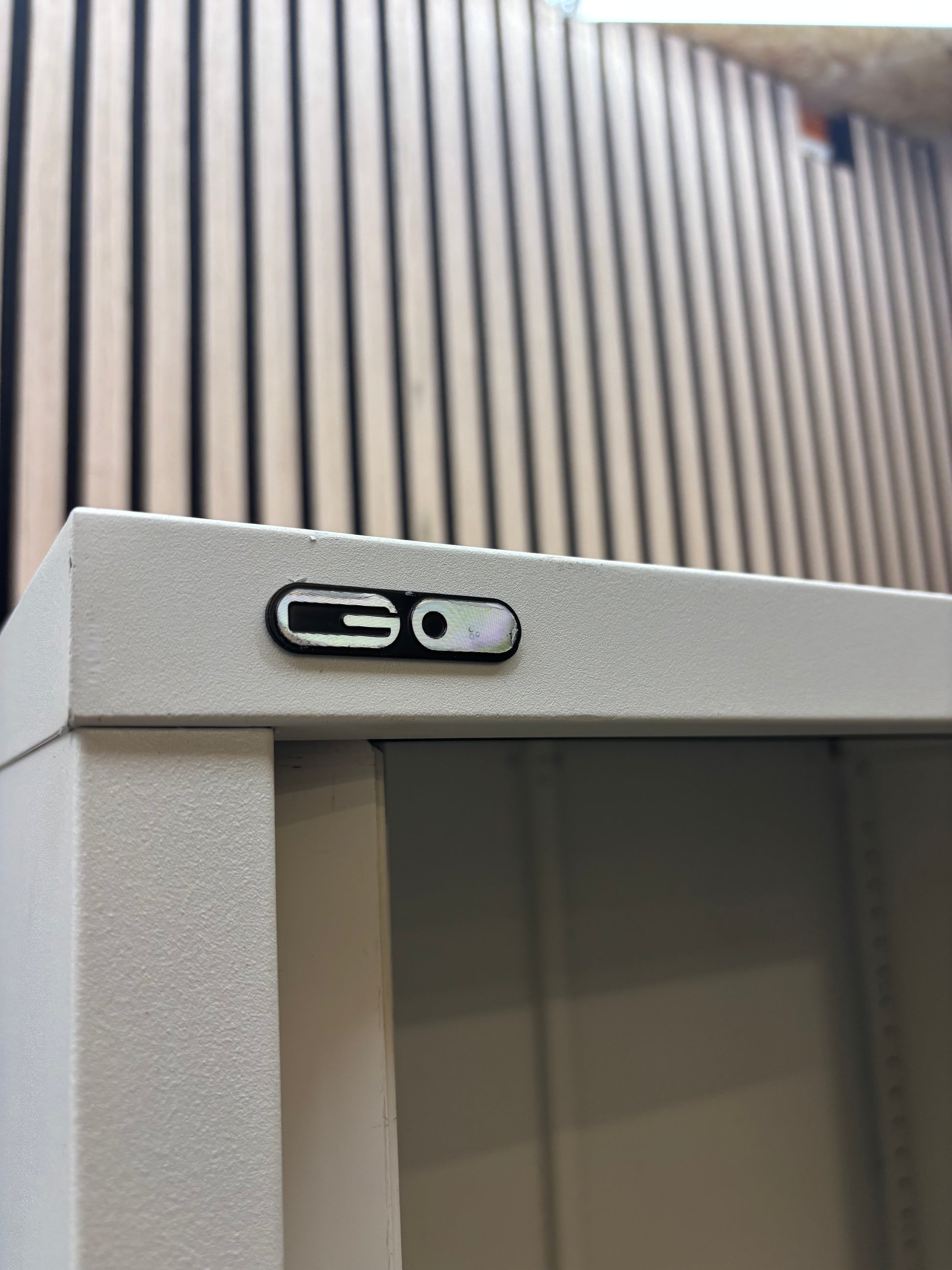 Side Open Tambour White - including  2 grey shelves (H 1650 x W 800 x D 490 mm)