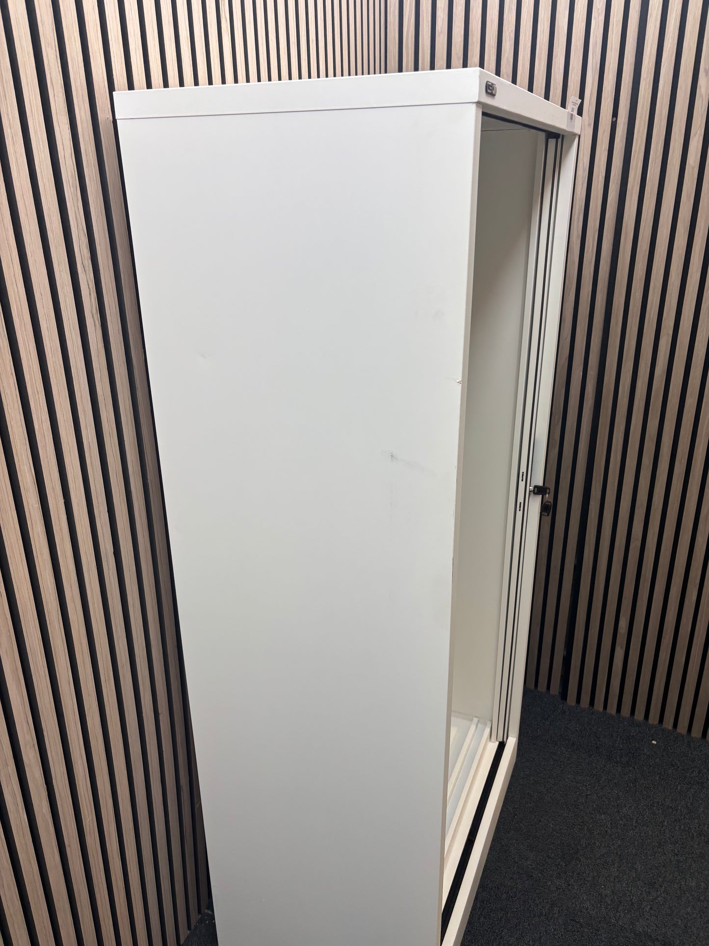 Side Open Tambour White - including  2 grey shelves (H 1650 x W 800 x D 490 mm)