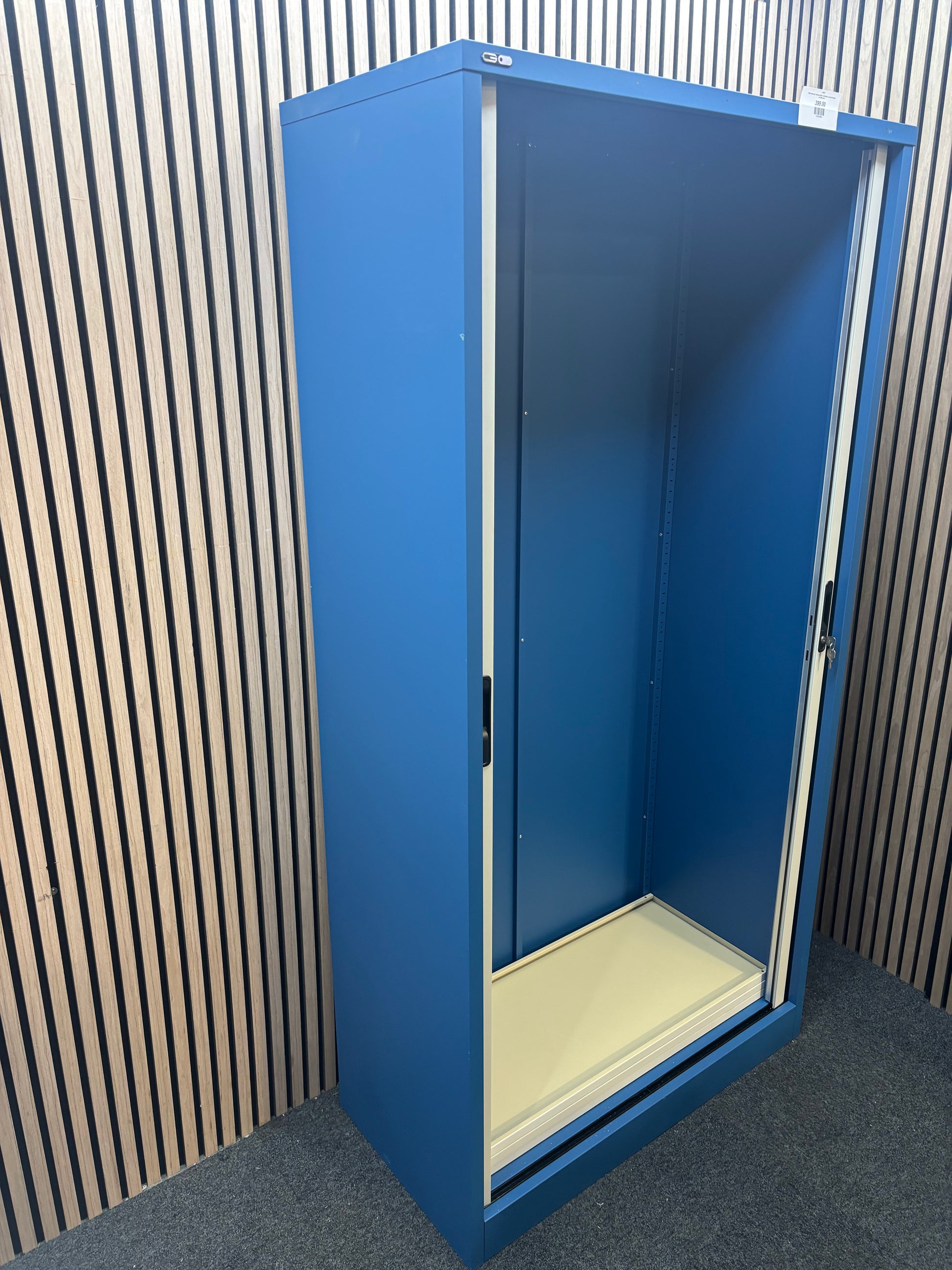 Side Opening Tambour Blue - including 3 cream shelves (H 2000 mm)