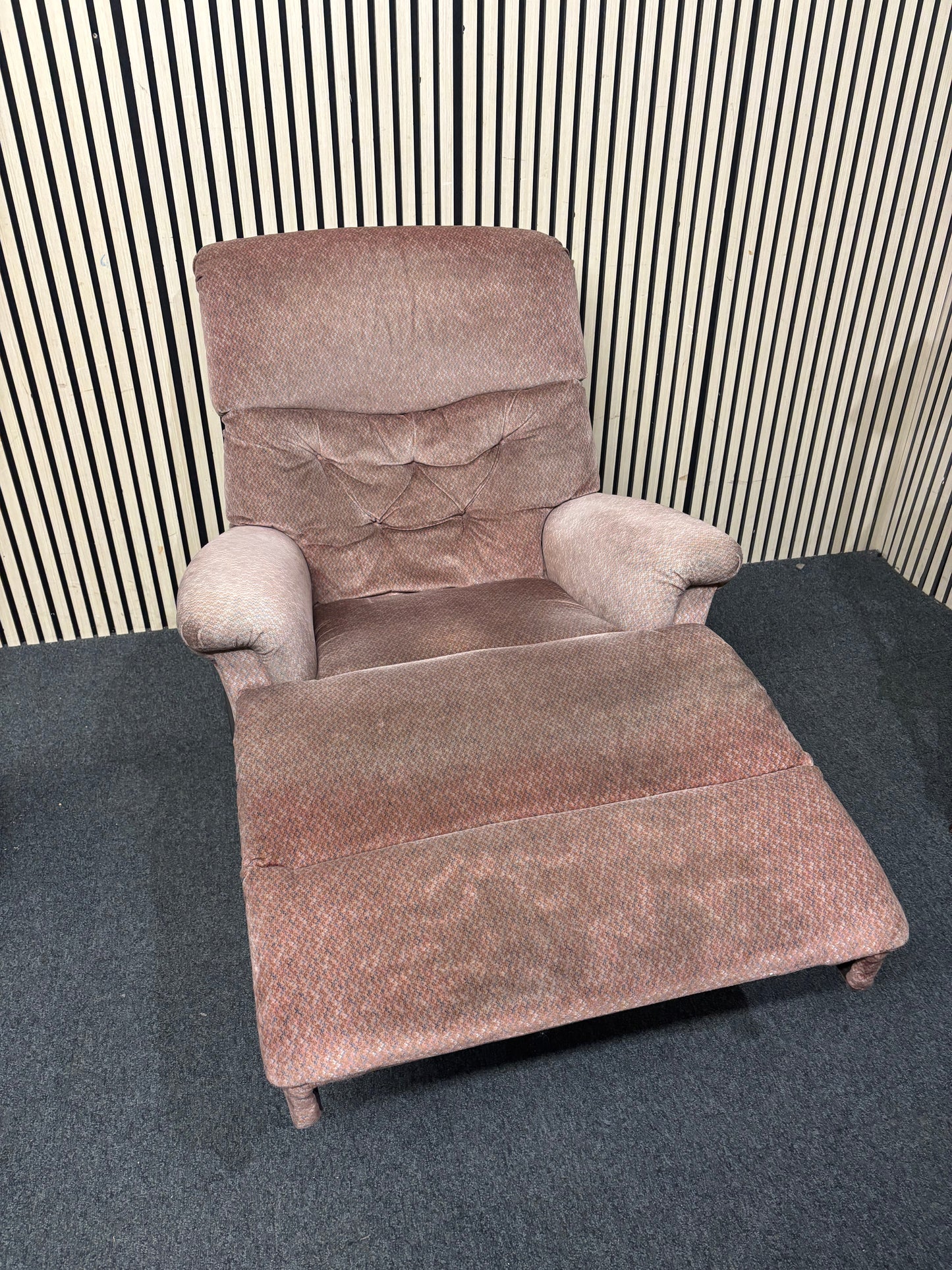 High back brown fabric manual recliner armchair 44022