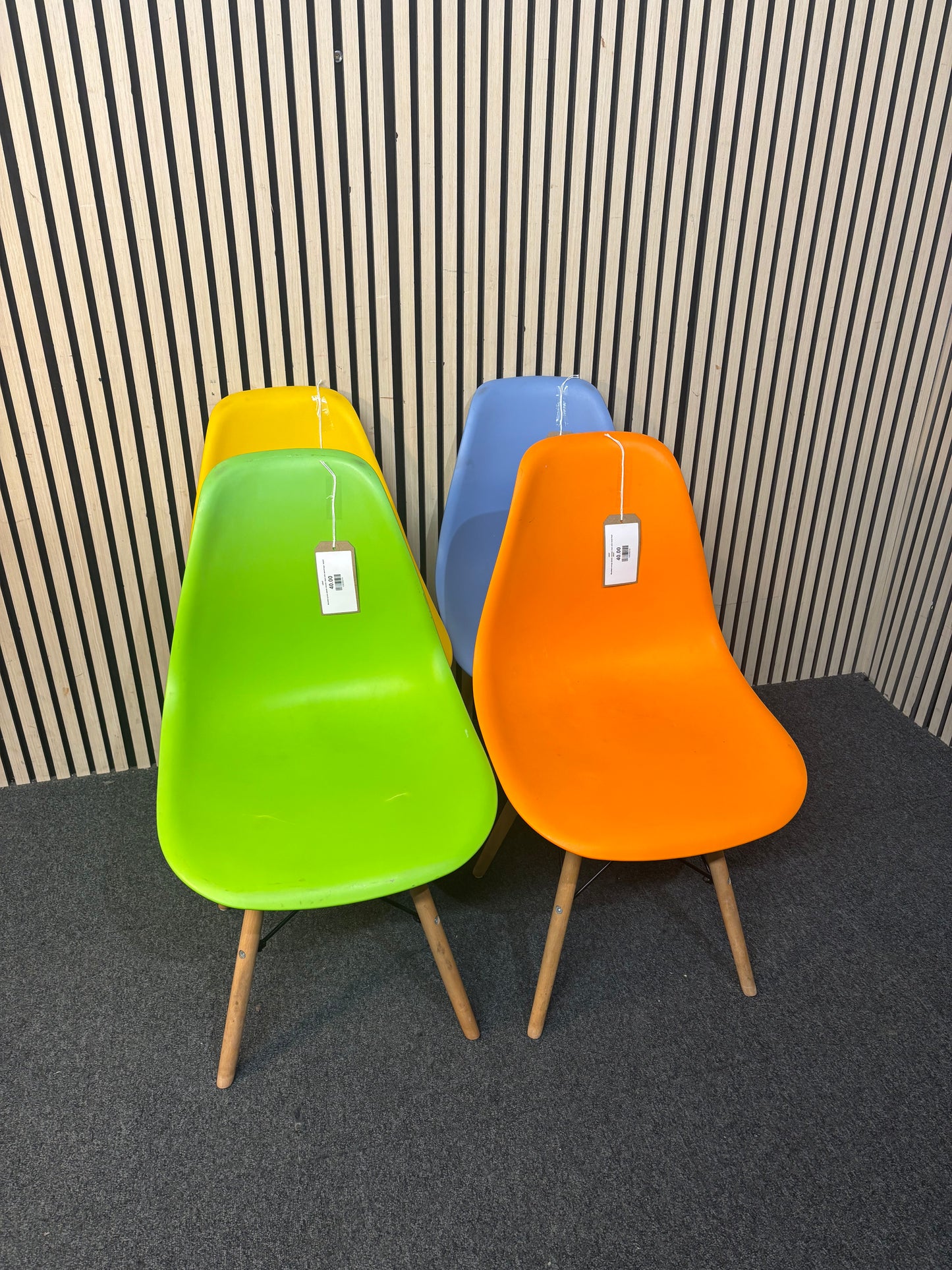 Moulded green plastic kitchen chair with metal legs  44043