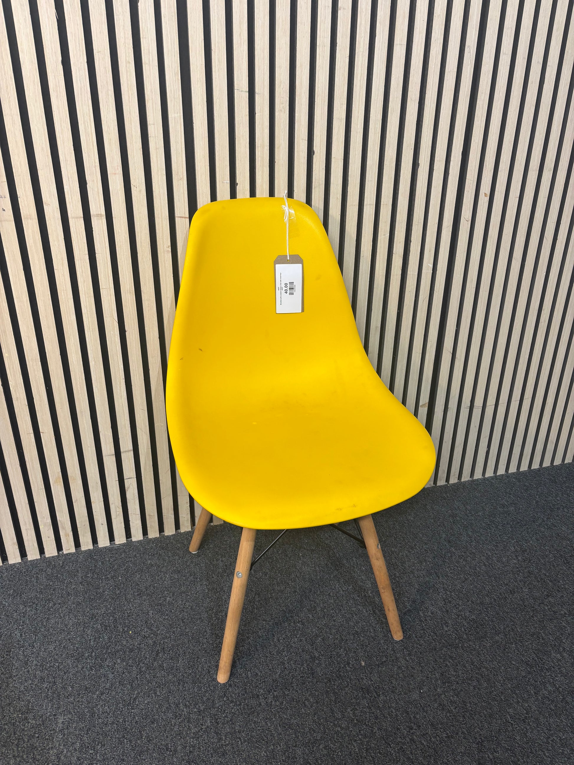 Moulded yellow plastic kitchen chair with metal legs  44037