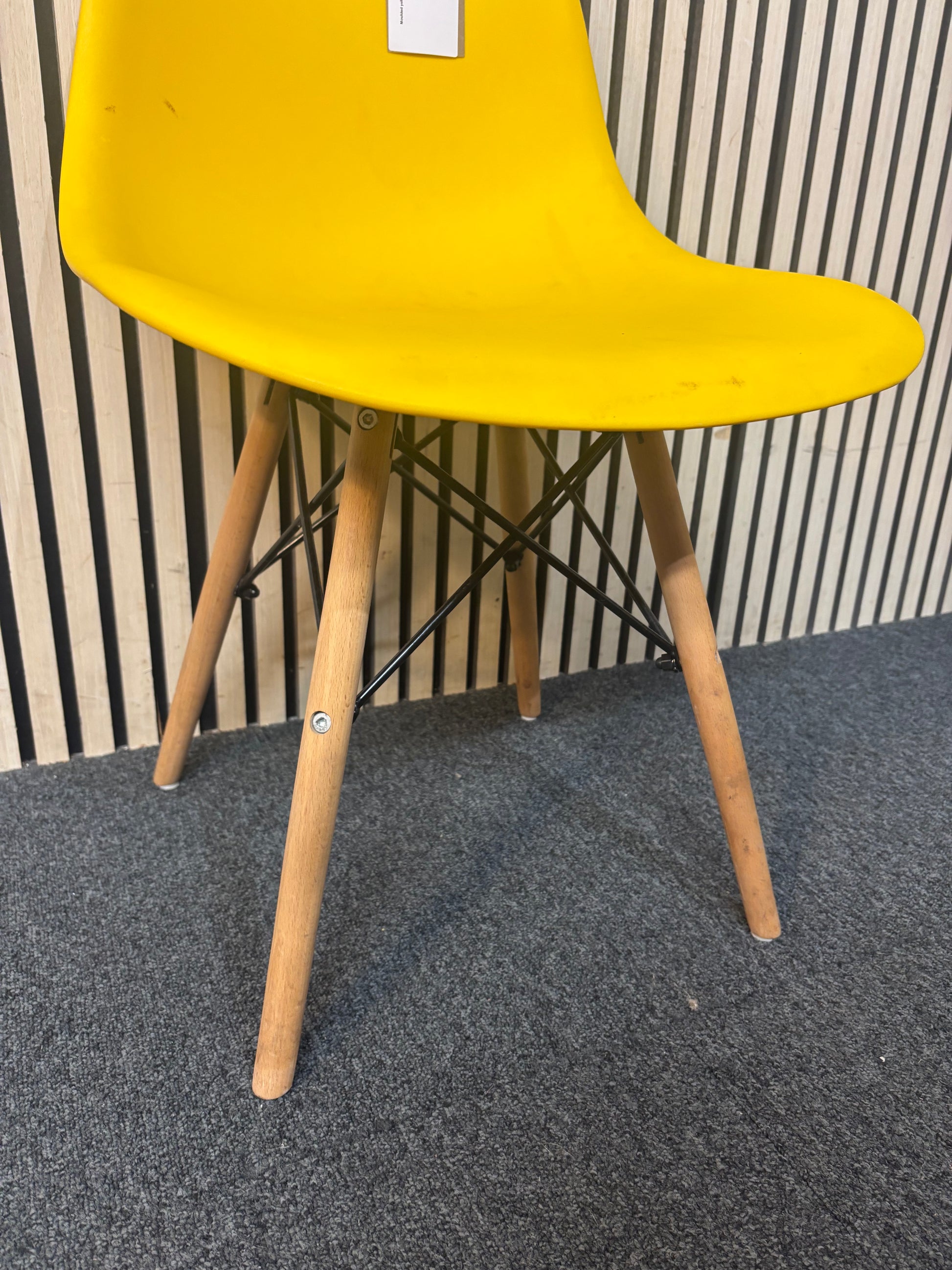 Moulded yellow plastic kitchen chair with metal legs  44037