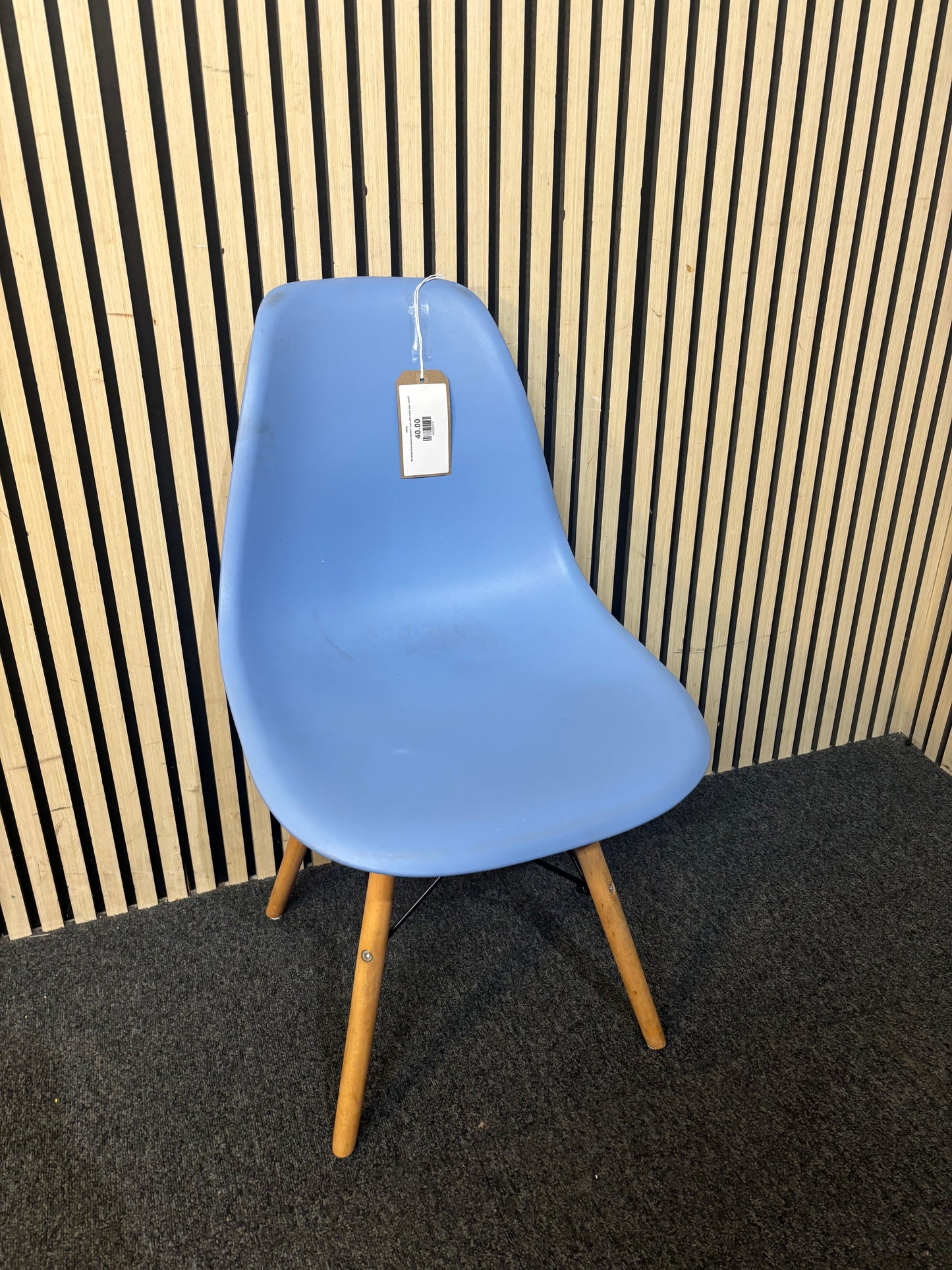 Moulded blue plastic kitchen chair with metal legs  44042