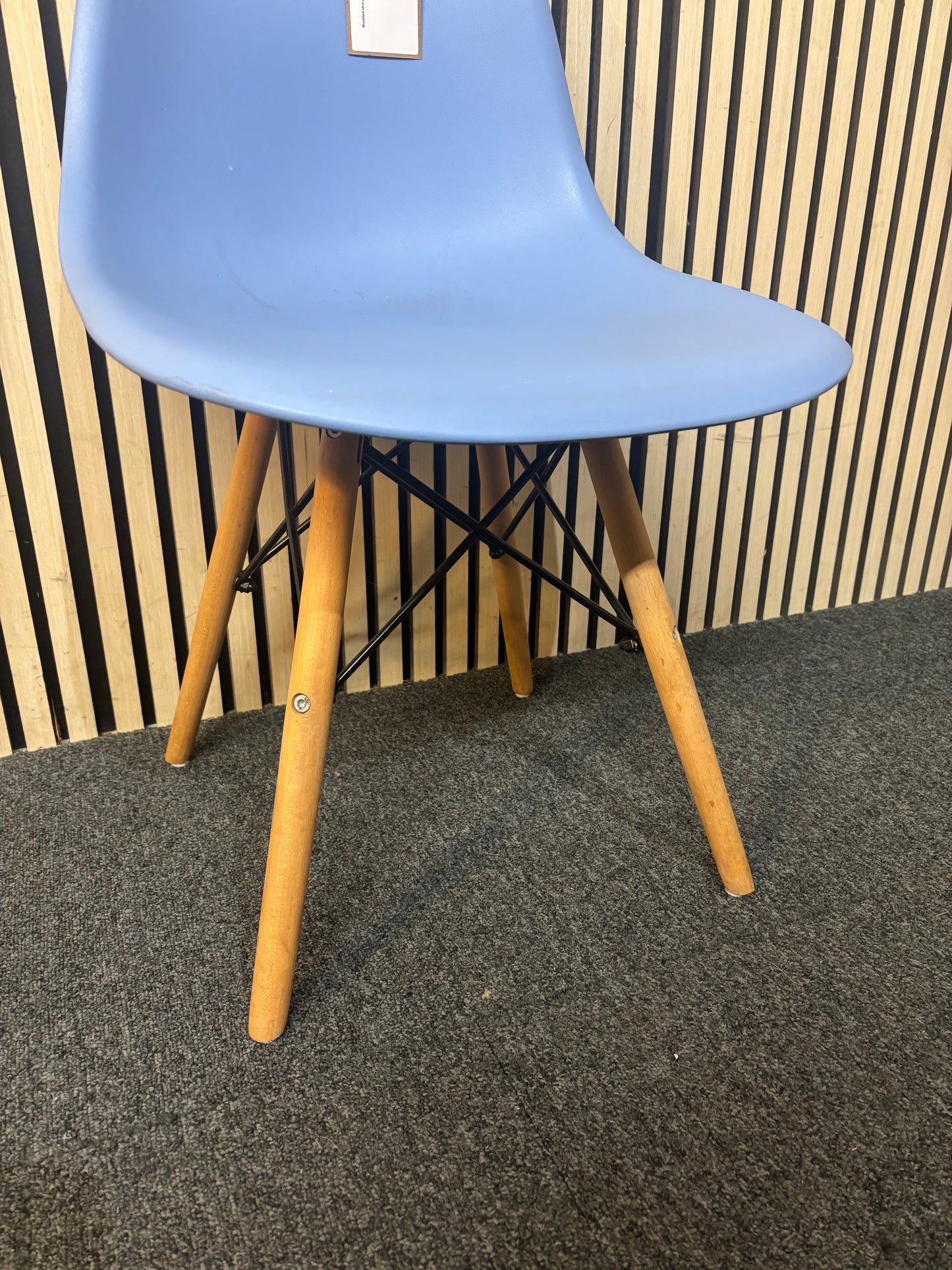 Moulded blue plastic kitchen chair with metal legs  44042