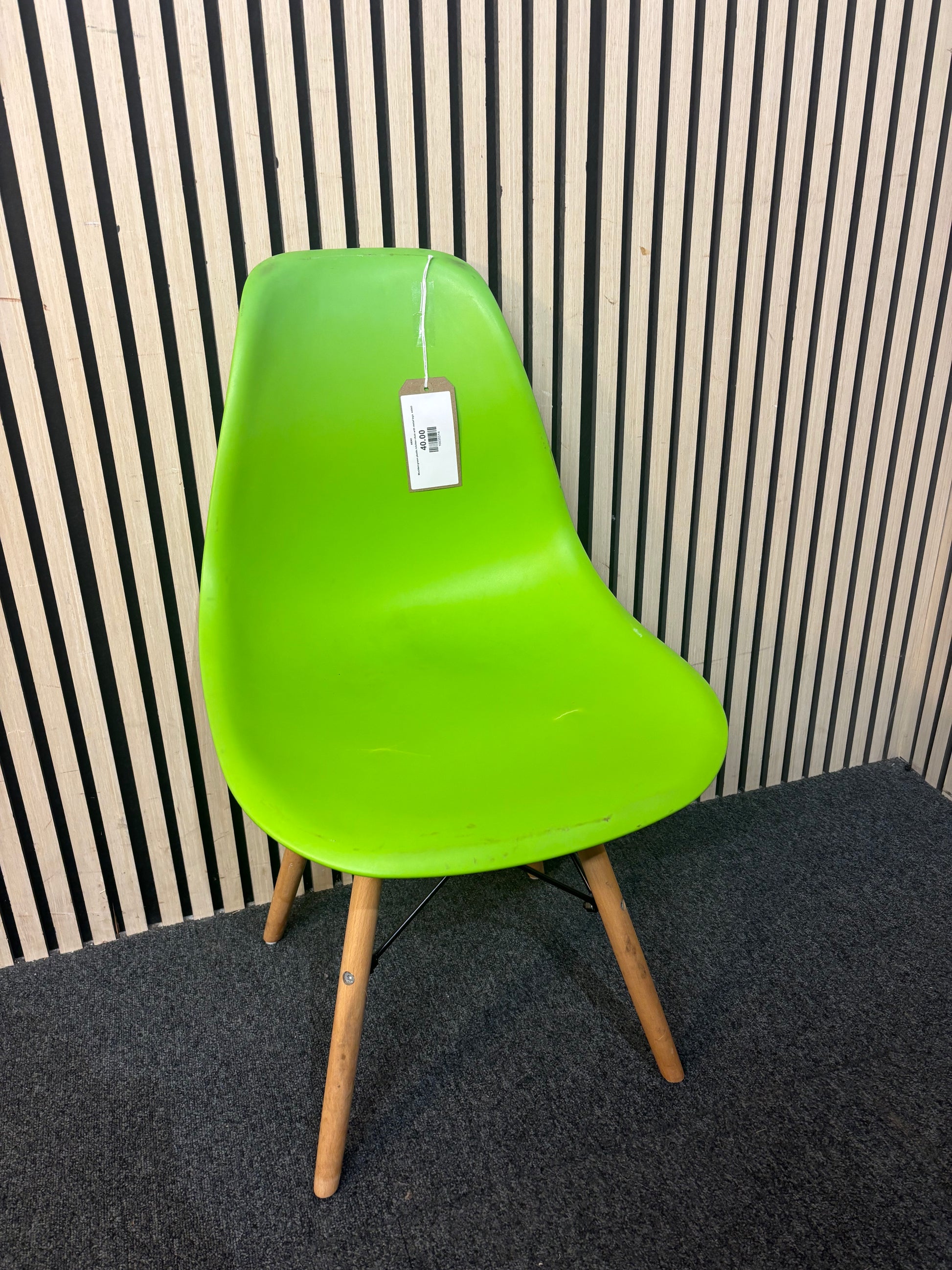 Moulded green plastic kitchen chair with metal legs  44043